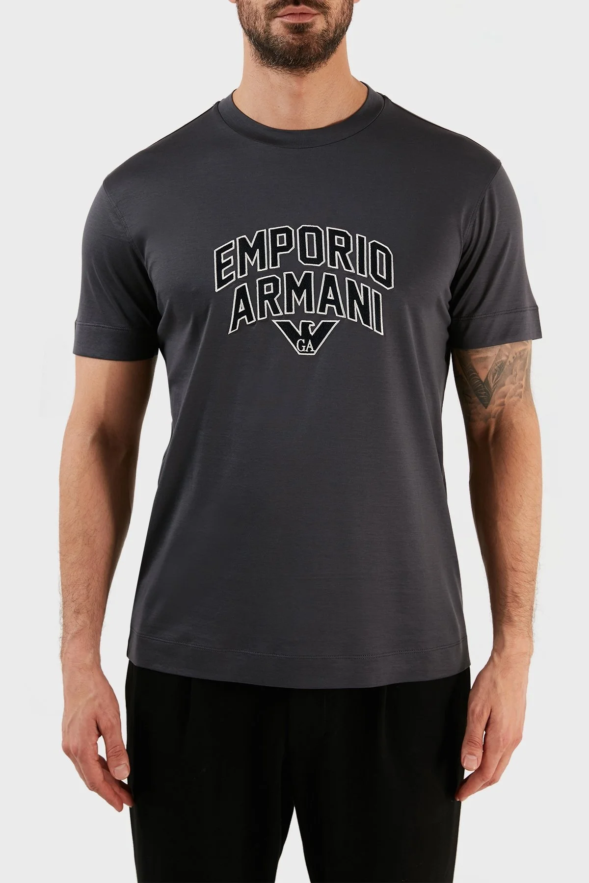 Emporio Armani Logolu Bisiklet Yaka Pamuklu Regular Fit Erkek T Shirt 3R1TBF 1JUVZ 0931 GRİ - 1