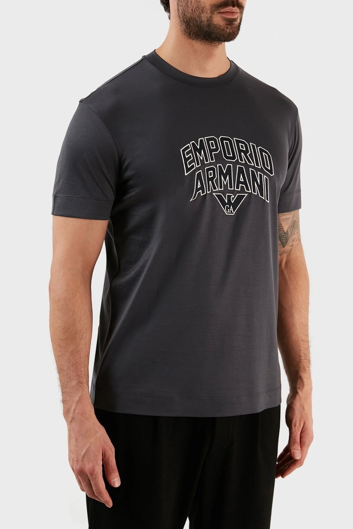 Emporio Armani Logolu Bisiklet Yaka Pamuklu Regular Fit Erkek T Shirt 3R1TBF 1JUVZ 0931 GRİ - 2