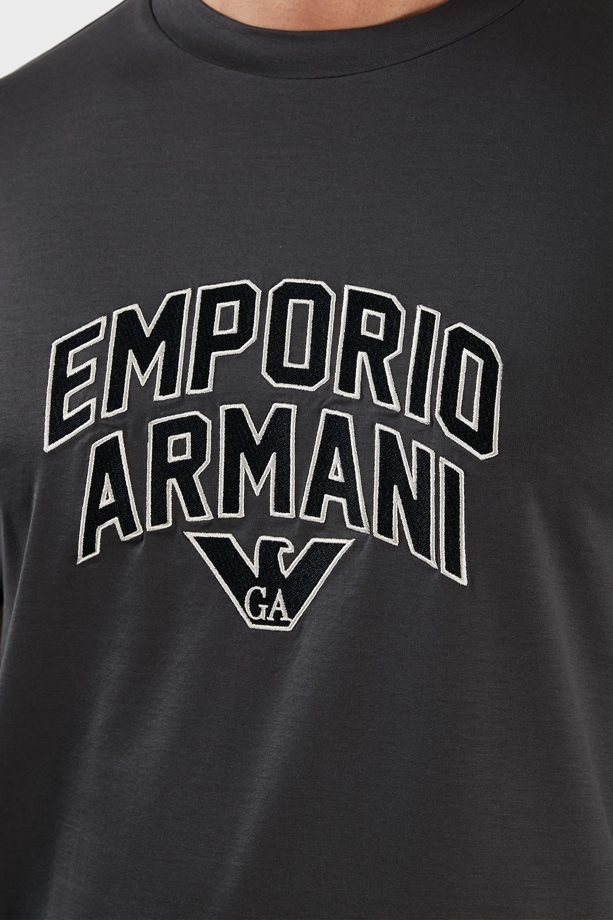 Emporio Armani Logolu Bisiklet Yaka Pamuklu Regular Fit Erkek T Shirt 3R1TBF 1JUVZ 0931 GRİ - 4