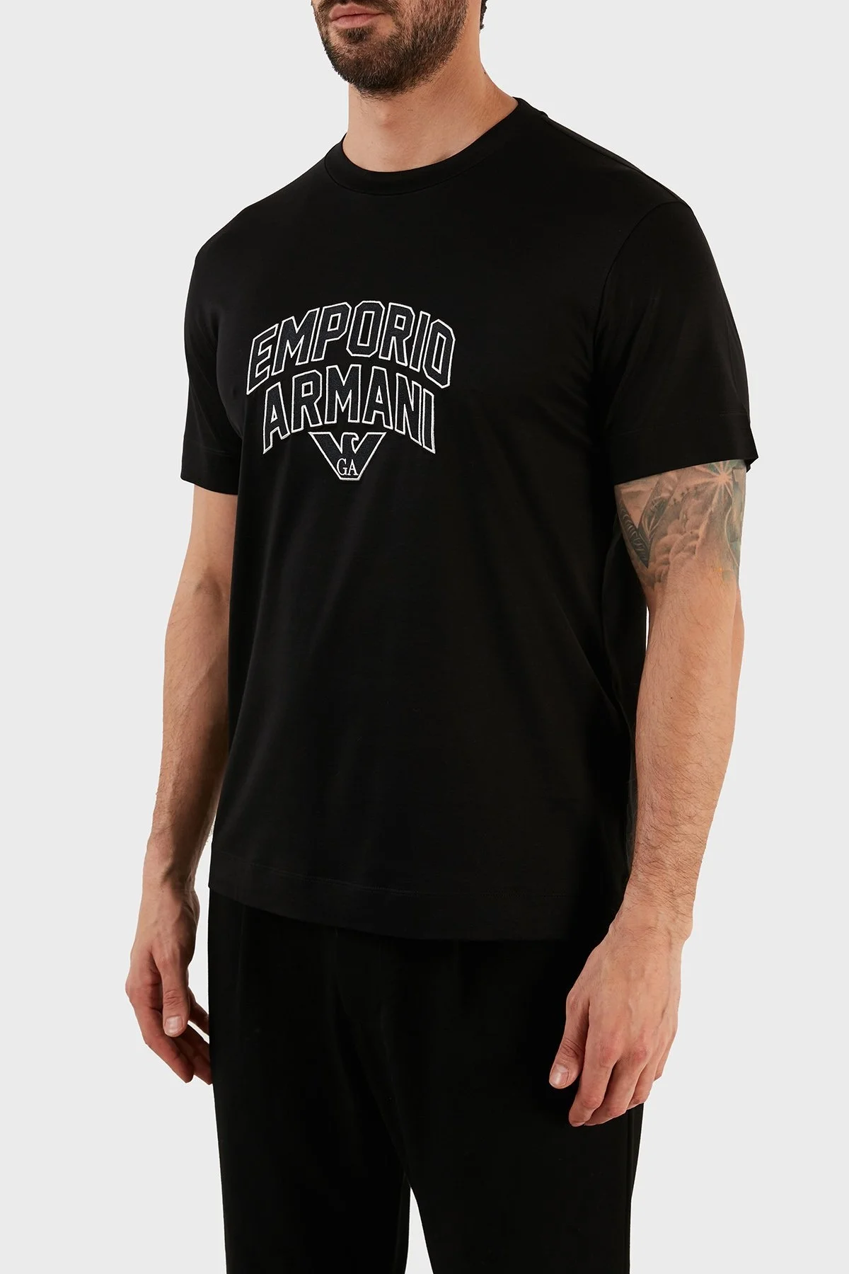 Emporio Armani Logolu Bisiklet Yaka Pamuklu Regular Fit Erkek T Shirt 3R1TBF 1JUVZ 0999 SİYAH - 8