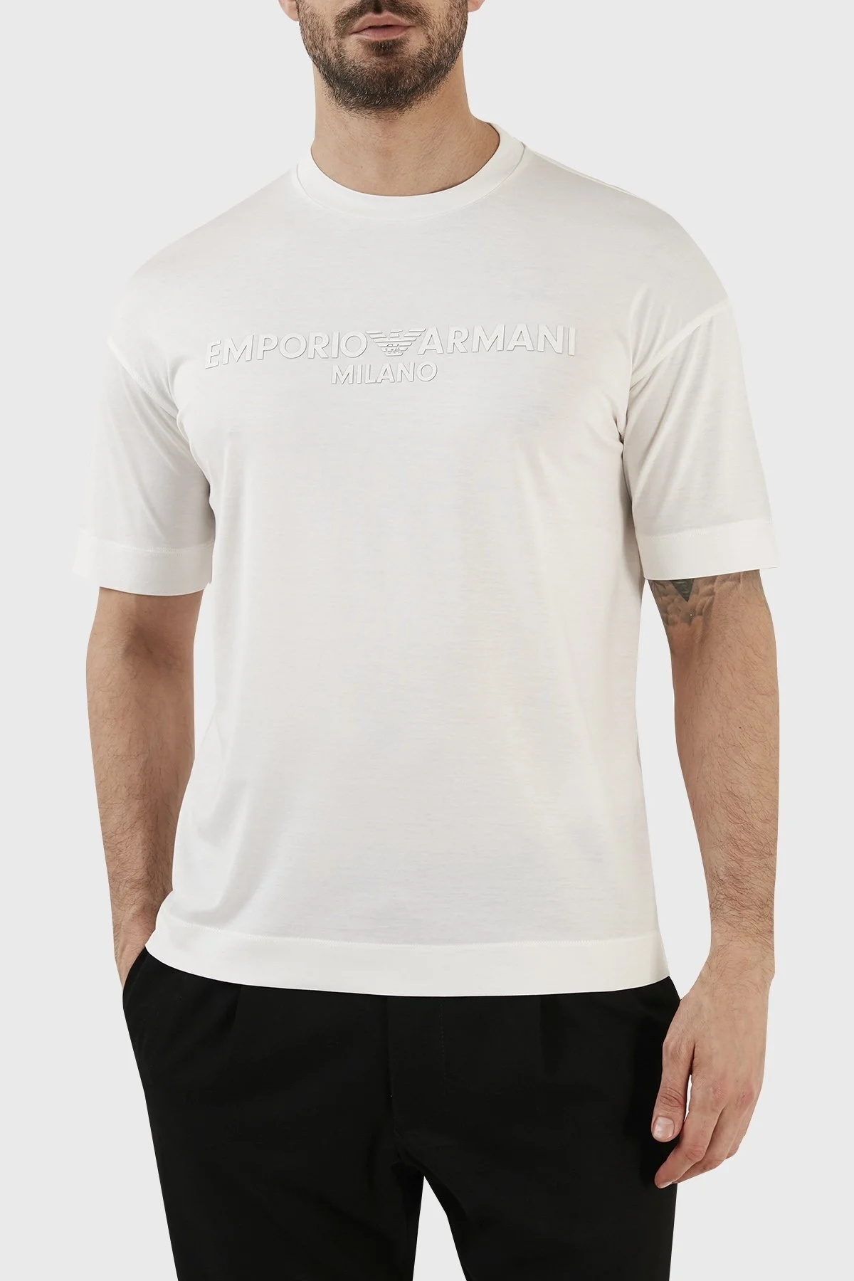 Emporio Armani Logolu Bisiklet Yaka Pamuklu Regular Fit Erkek T Shirt 3R1TDF 1JUVZ 0101 BEYAZ - 1