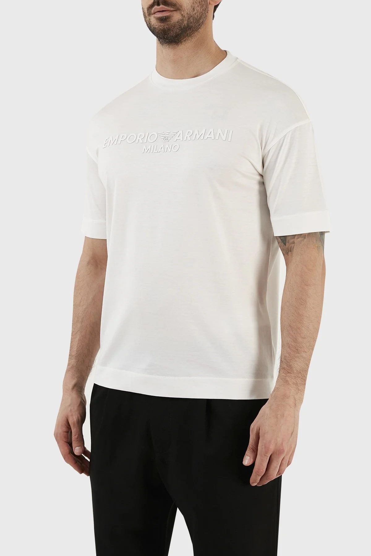 Emporio Armani Logolu Bisiklet Yaka Pamuklu Regular Fit Erkek T Shirt 3R1TDF 1JUVZ 0101 BEYAZ - 2