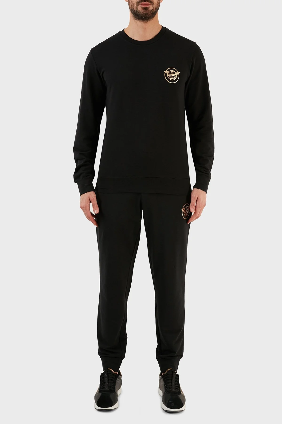 Emporio Armani Logolu Bisiklet Yaka Pamuklu Regular Fit Takım Erkek Eşofman Takımı 111943 2F595 00020 SİYAH - 1