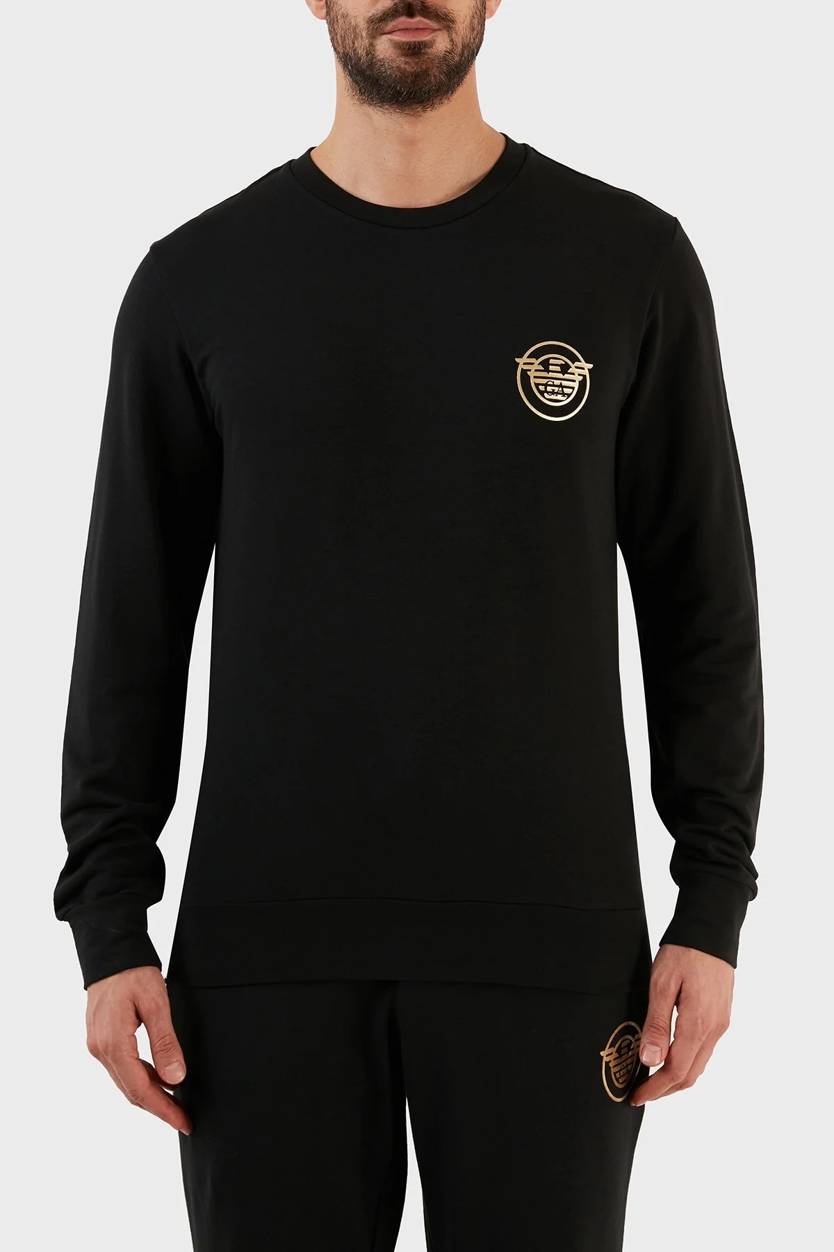 Emporio Armani Logolu Bisiklet Yaka Pamuklu Regular Fit Takım Erkek Eşofman Takımı 111943 2F595 00020 SİYAH - 3