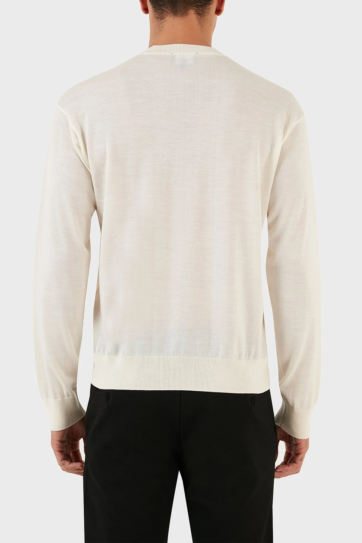 Emporio Armani Logolu Bisiklet Yaka Regular Fit % 100 Yün Erkek Kazak 6R1MXG 1MNGZ F1F4 EKRU - 3