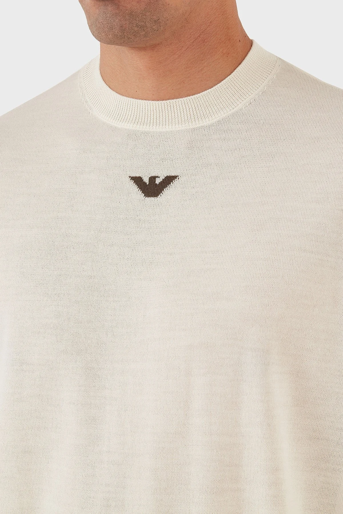 Emporio Armani Logolu Bisiklet Yaka Regular Fit % 100 Yün Erkek Kazak 6R1MXG 1MNGZ F1F4 EKRU - 4