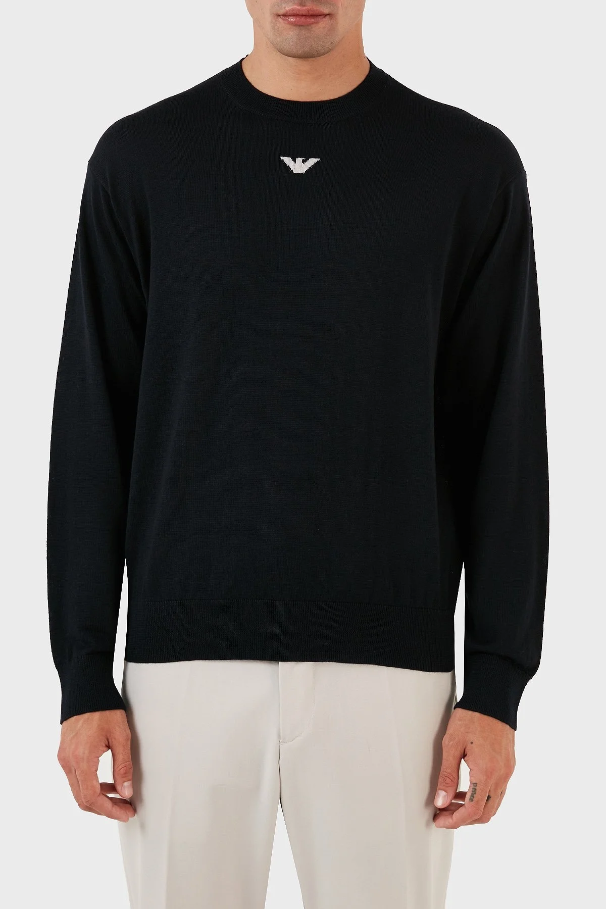 Emporio Armani Logolu Bisiklet Yaka Regular Fit % 100 Yün Erkek Kazak 6R1MXG 1MNGZ F904 LACİVERT - 1