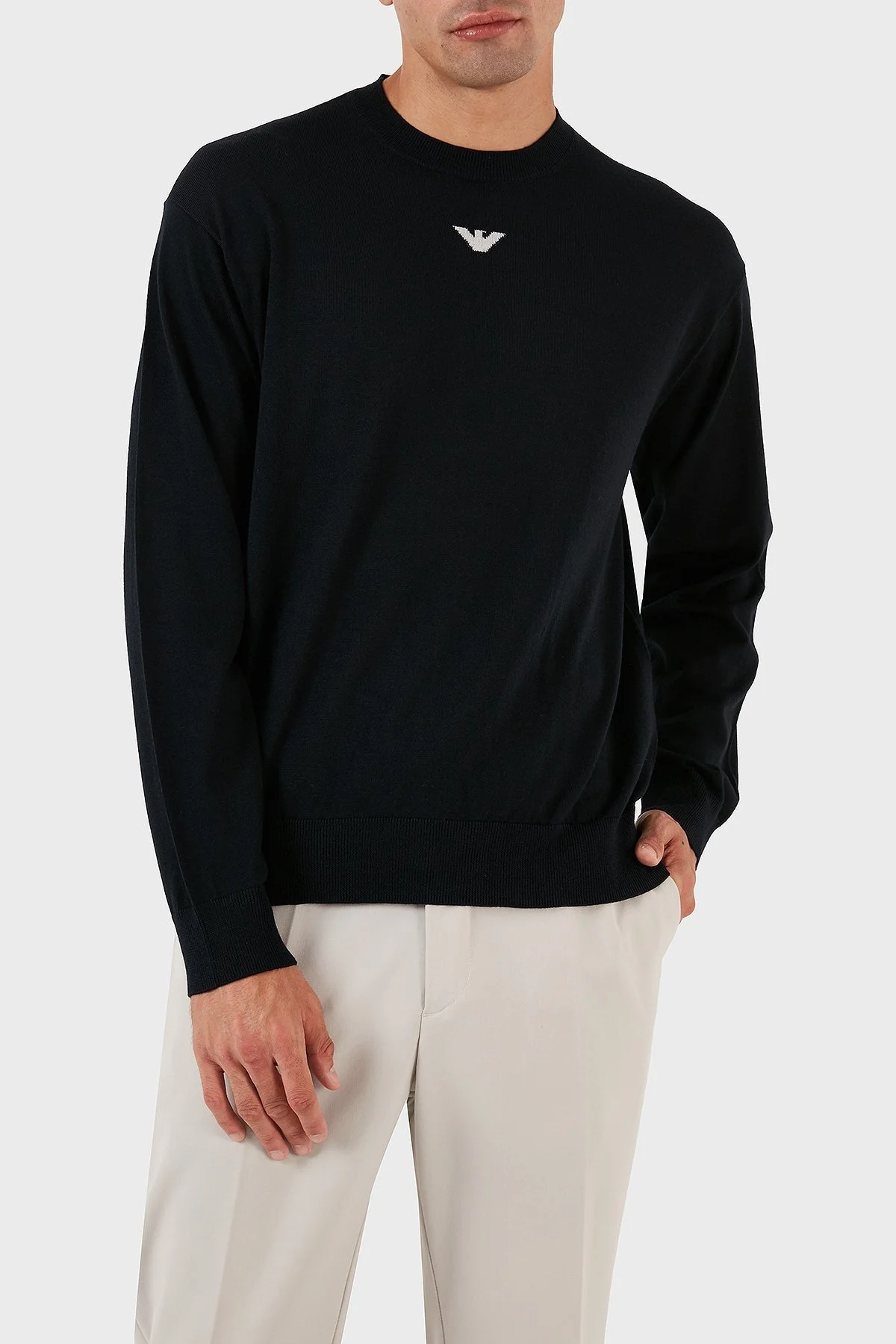 Emporio Armani Logolu Bisiklet Yaka Regular Fit % 100 Yün Erkek Kazak 6R1MXG 1MNGZ F904 LACİVERT - 3