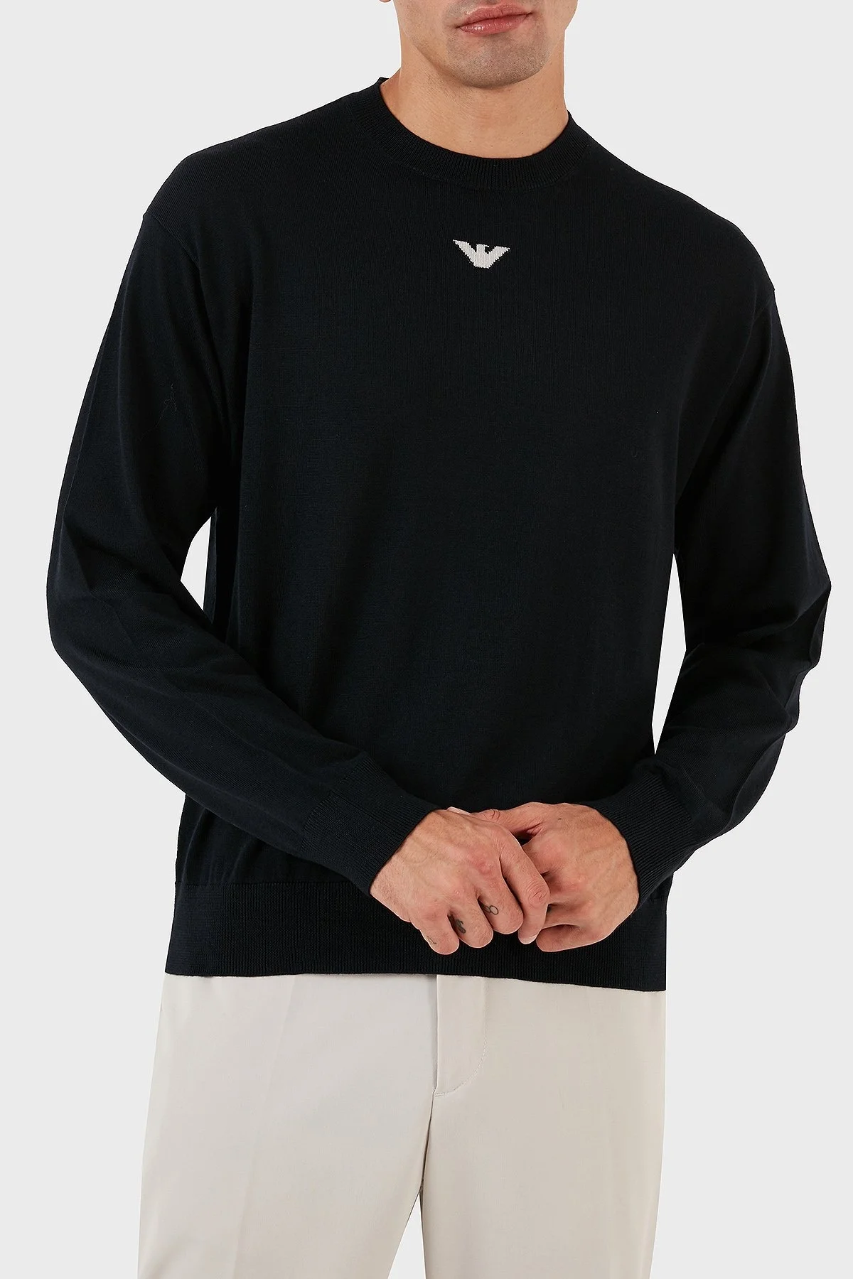 Emporio Armani Logolu Bisiklet Yaka Regular Fit % 100 Yün Erkek Kazak 6R1MXG 1MNGZ F904 LACİVERT - 6