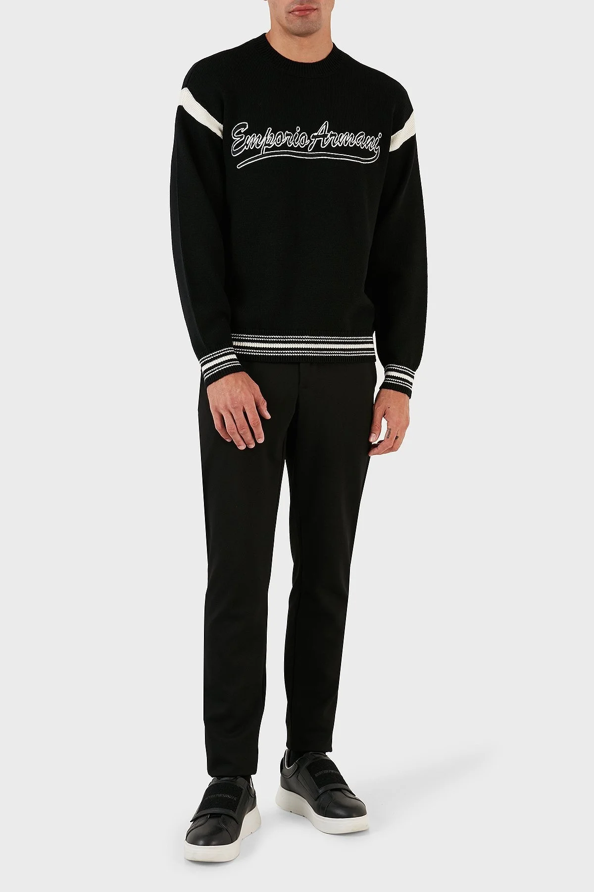 Emporio Armani Logolu Bisiklet Yaka Regular Fit Yünlü Triko Erkek Kazak 6R1MXA 1MFUZ 0999 SİYAH - 4