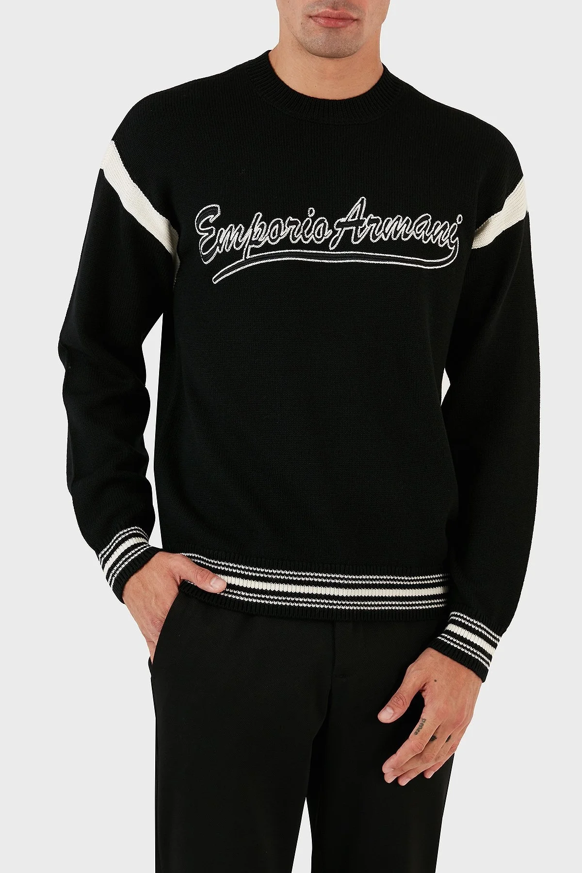 Emporio Armani Logolu Bisiklet Yaka Regular Fit Yünlü Triko Erkek Kazak 6R1MXA 1MFUZ 0999 SİYAH - 6