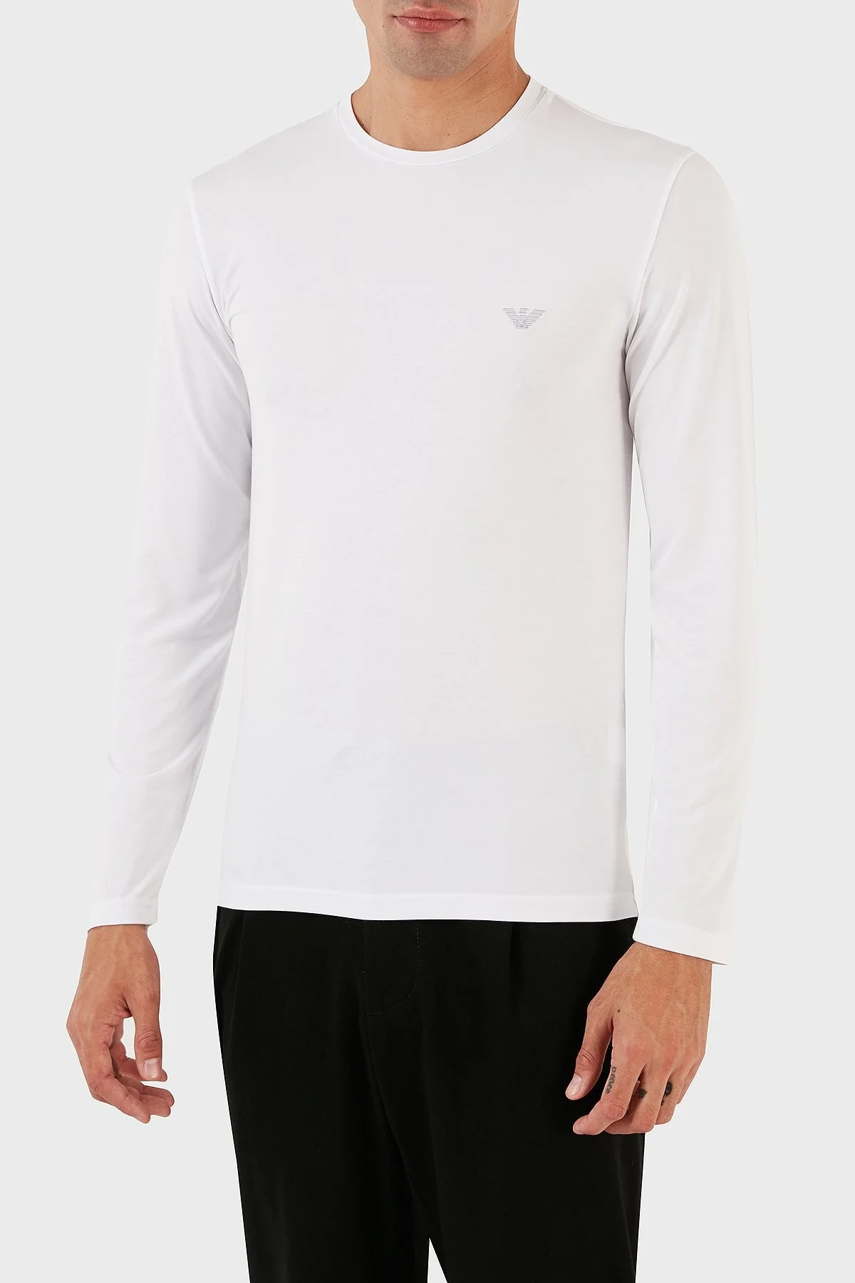 Emporio Armani Logolu Bisiklet Yaka Uzun Kollu Regular Fit Erkek T Shirt 111984 3F511 00010 BEYAZ - 1