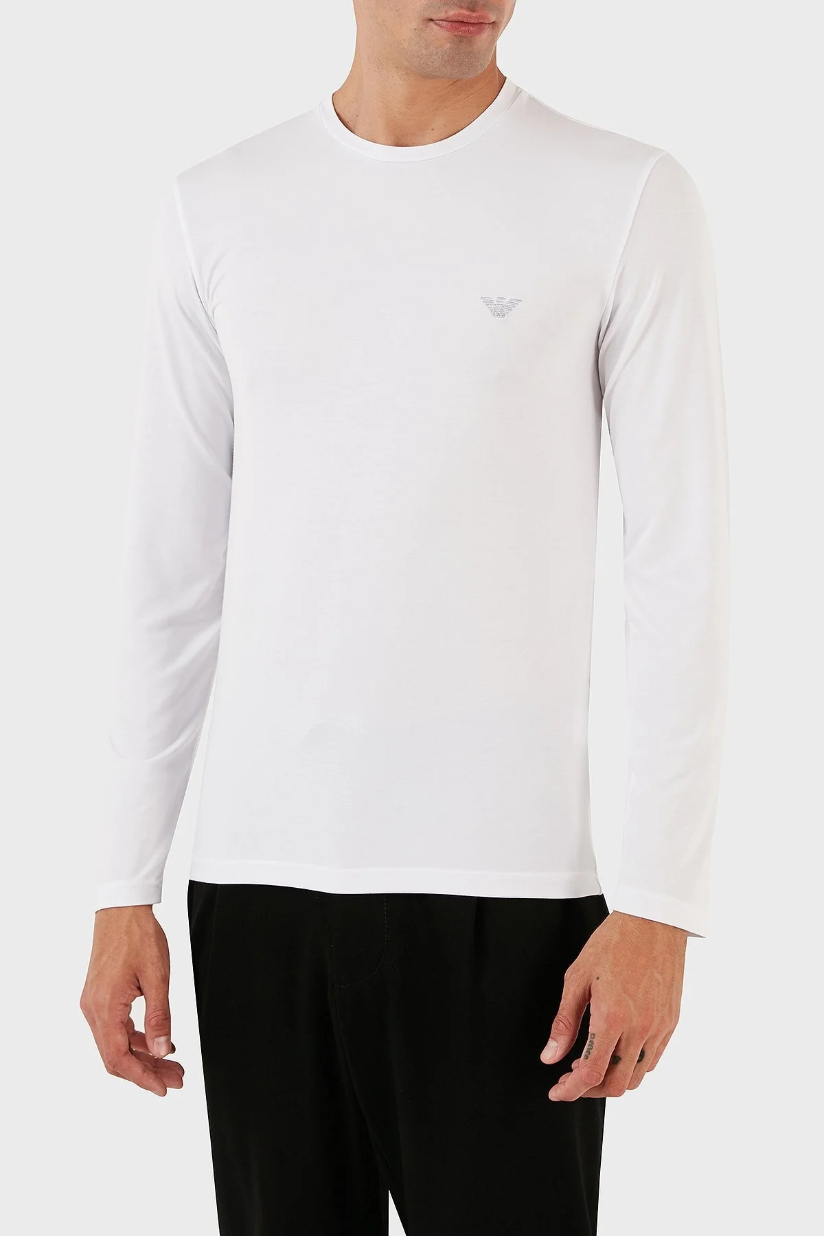 Emporio Armani Logolu Bisiklet Yaka Uzun Kollu Regular Fit Erkek T Shirt 111984 3F511 00010 BEYAZ - 3