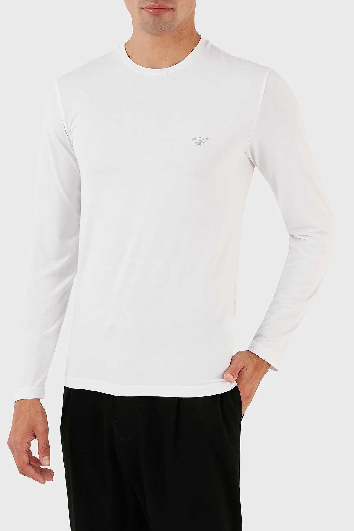 Emporio Armani Logolu Bisiklet Yaka Uzun Kollu Regular Fit Erkek T Shirt 111984 3F511 00010 BEYAZ - 6