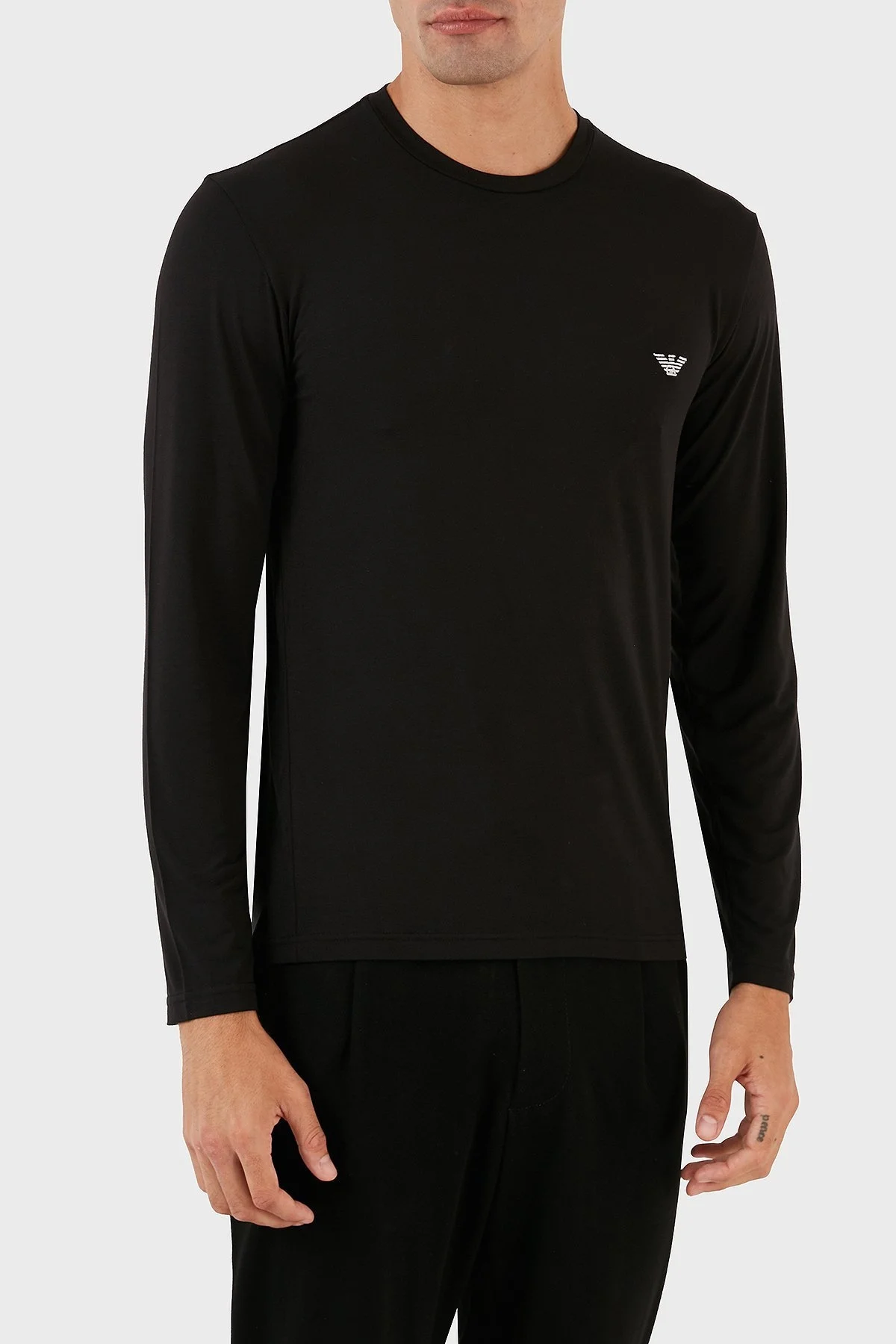 Emporio Armani Logolu Bisiklet Yaka Uzun Kollu Regular Fit Erkek T Shirt 111984 3F511 00020 SİYAH - 1