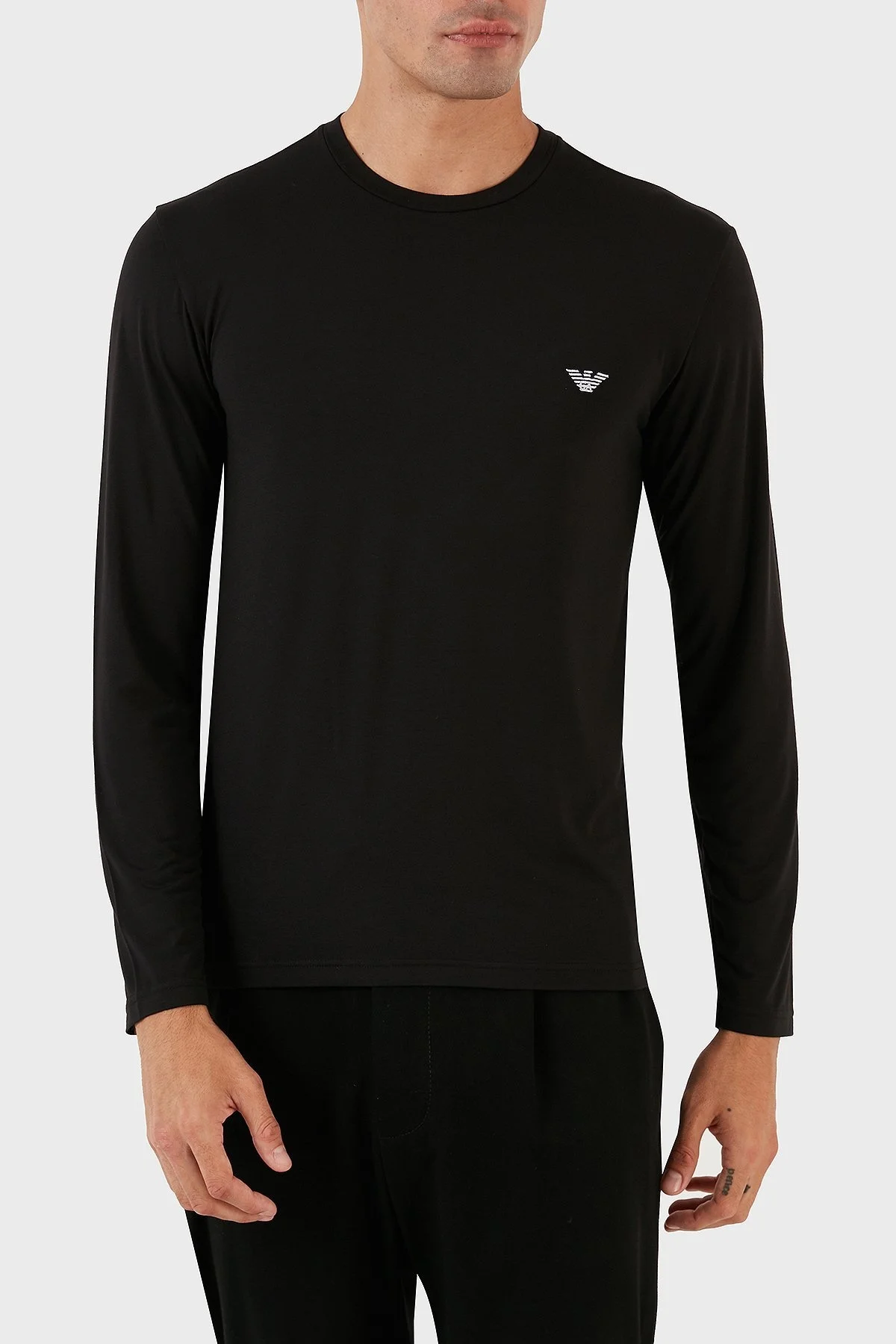 Emporio Armani Logolu Bisiklet Yaka Uzun Kollu Regular Fit Erkek T Shirt 111984 3F511 00020 SİYAH - 3