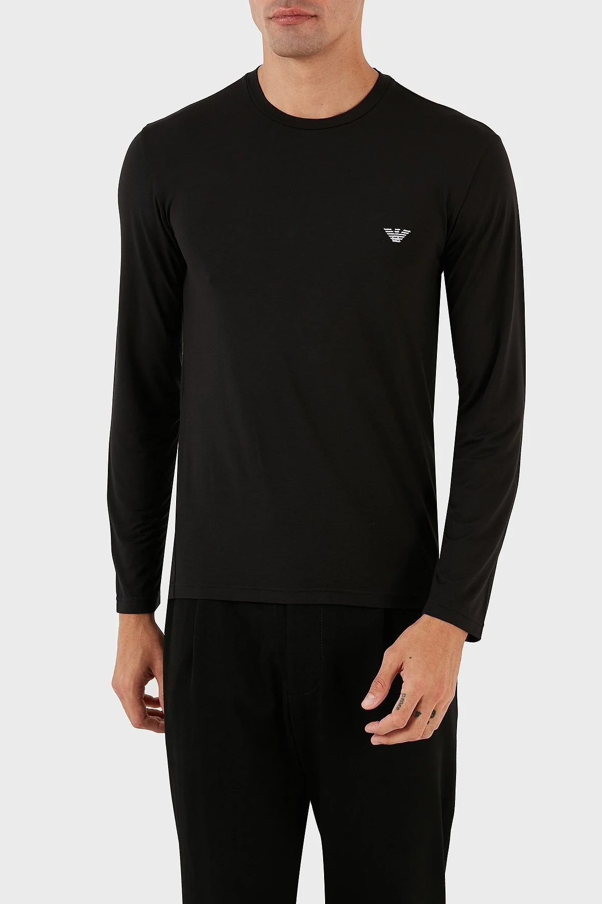 Emporio Armani Logolu Bisiklet Yaka Uzun Kollu Regular Fit Erkek T Shirt 111984 3F511 00020 SİYAH - 5