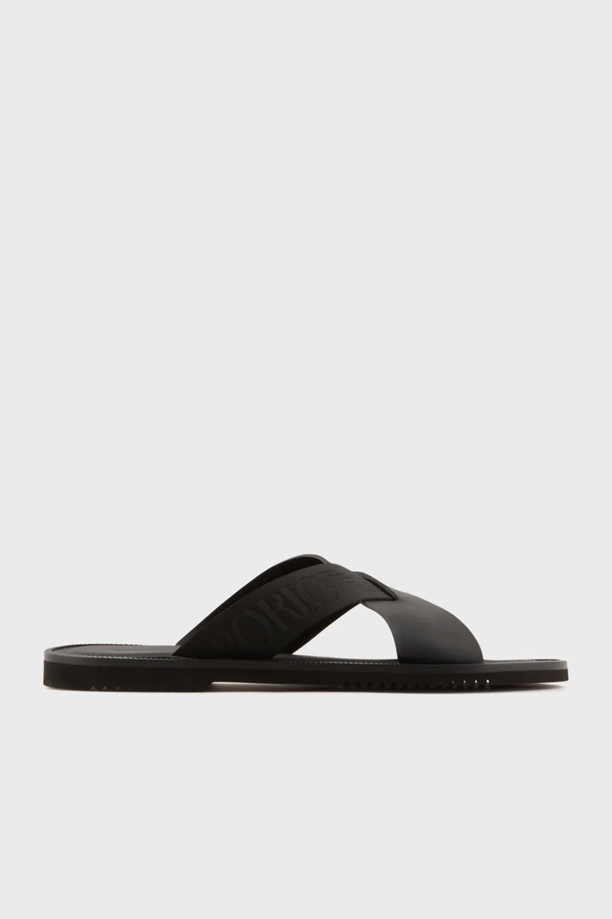 Emporio Armani Logolu Çapraz Bantlı Deri Erkek Terlik X4P124 XN787 K001 SİYAH - 1