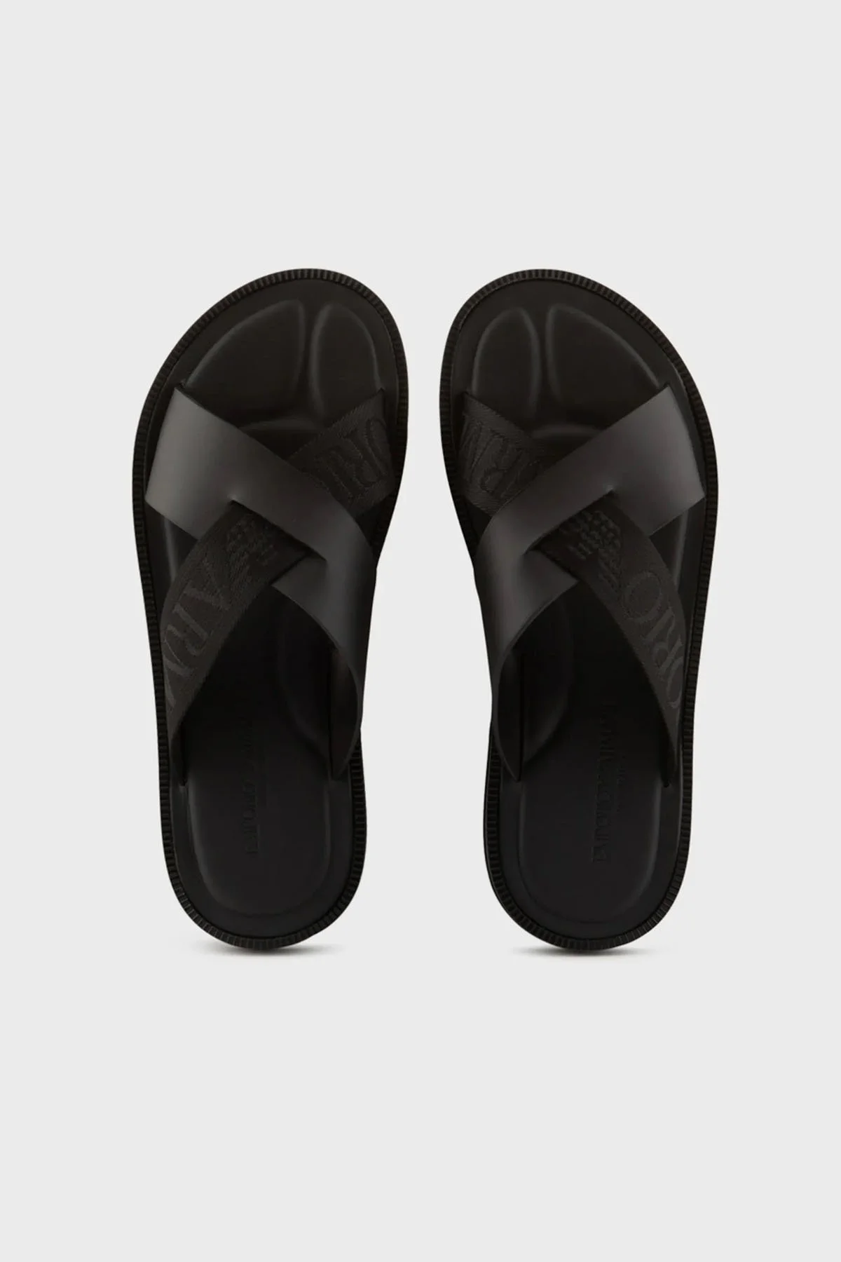 Emporio Armani Logolu Çapraz Bantlı Deri Erkek Terlik X4P124 XN787 K001 SİYAH - 3