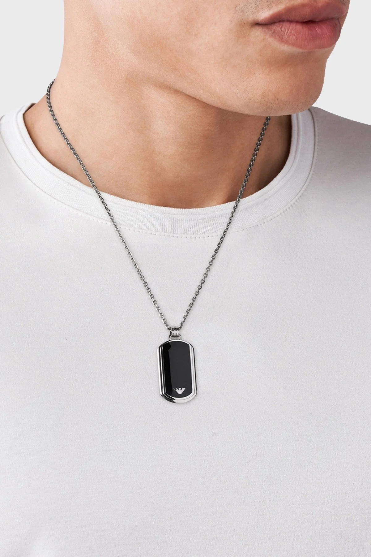 Emporio Armani Logolu Çelik Erkek Kolye AJEGS1726-040 SİYAH-GÜMÜŞ - 2