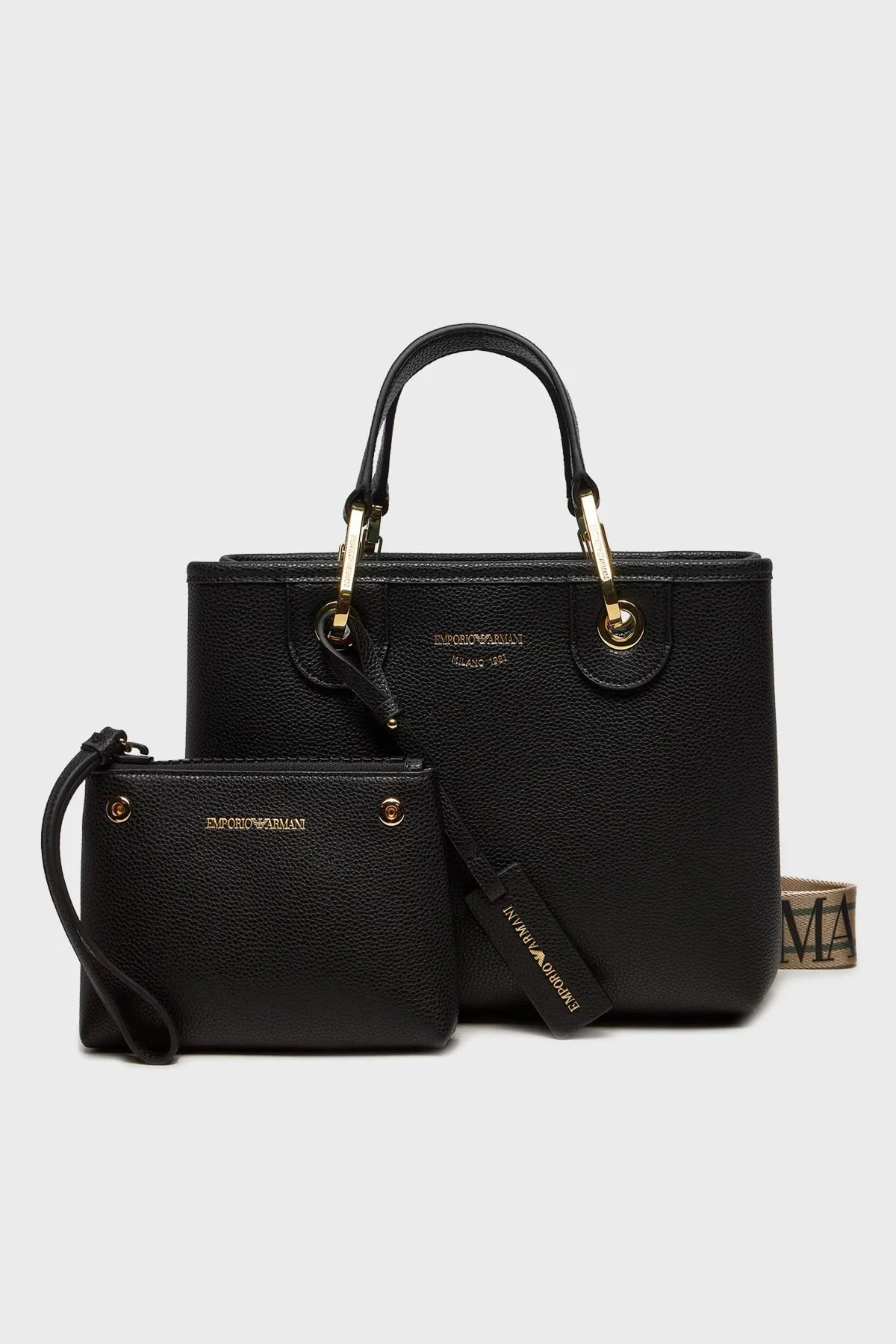 Emporio Armani Logolu Çıkarılabilir Askılı Kadın Çanta EW000361 AF12103 MC032 SİYAH-GOLD - 1