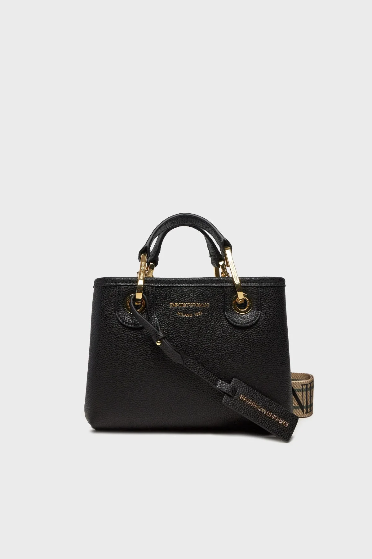 Emporio Armani Logolu Çıkarılabilir Askılı Kadın Çanta EW000382 AF12103 MC032 SİYAH-GOLD - 1