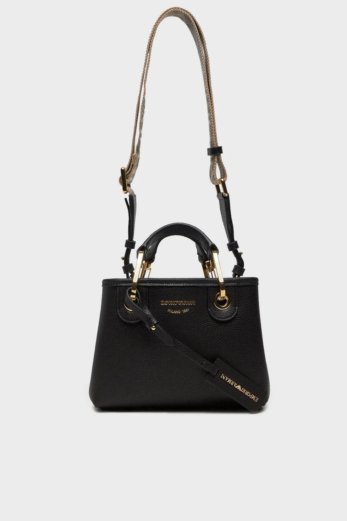 Emporio Armani Logolu Çıkarılabilir Askılı Kadın Çanta EW000382 AF12103 MC032 SİYAH-GOLD - 3