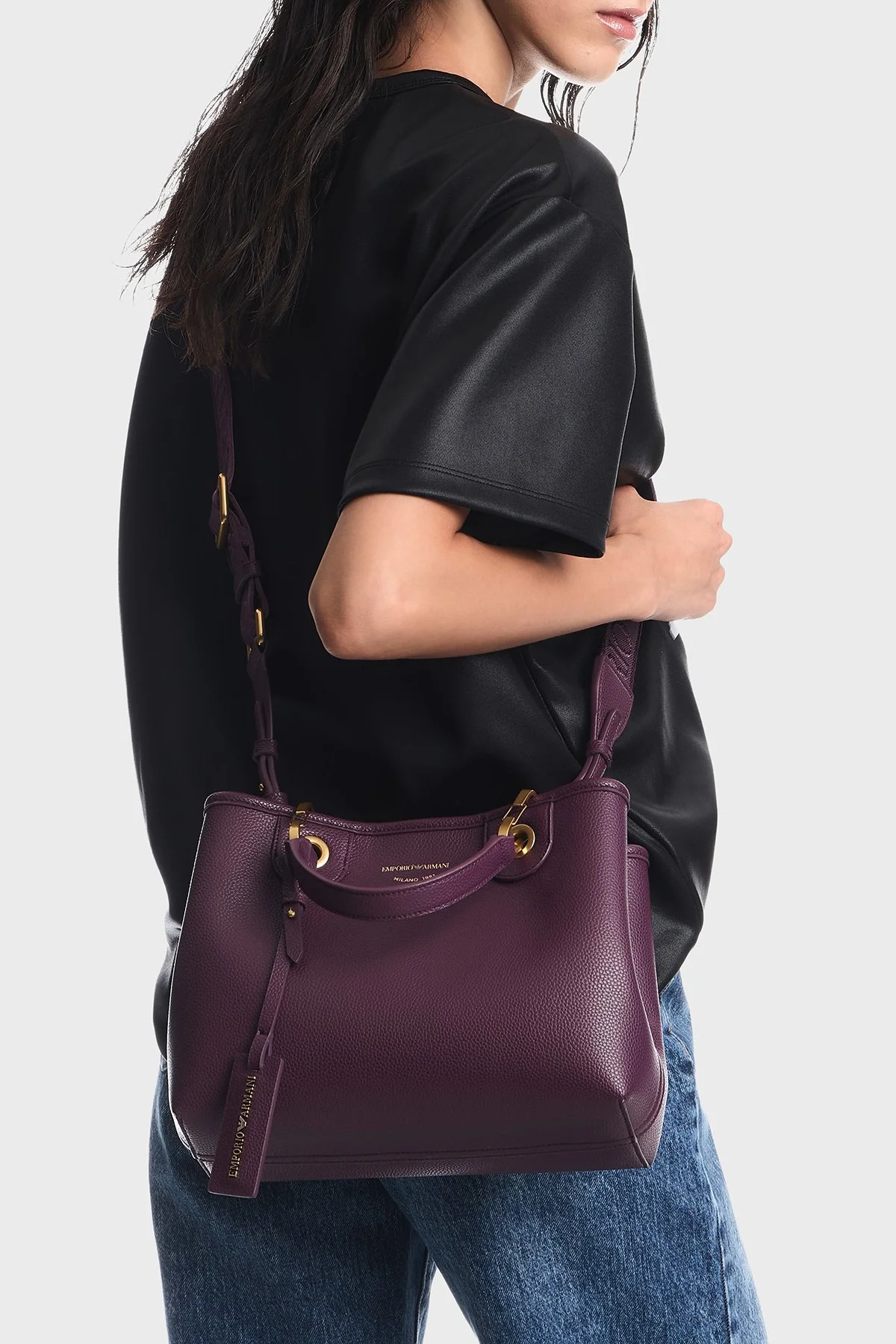 Emporio Armani Logolu Çıkarılabilir Askılı Kadın Çanta EW000361 AF12036 MA149 Mürdüm - 5