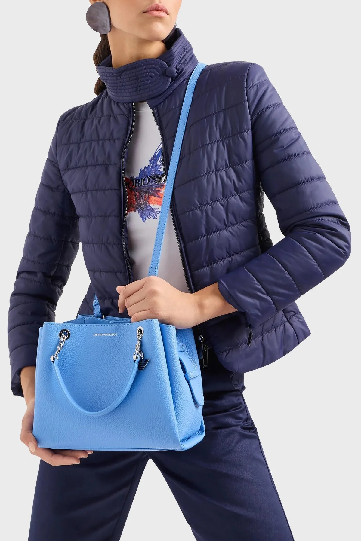 Emporio Armani Logolu Çıkarılabilir Omuz Askılı Bayan Çanta Y3D159 YFN6E 80727 MAVİ - 2