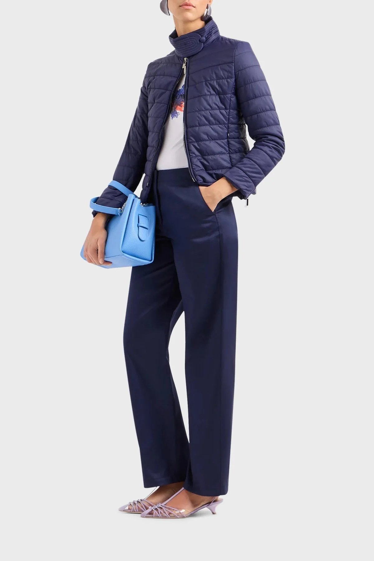 Emporio Armani Logolu Çıkarılabilir Omuz Askılı Bayan Çanta Y3D159 YFN6E 80727 MAVİ - 3