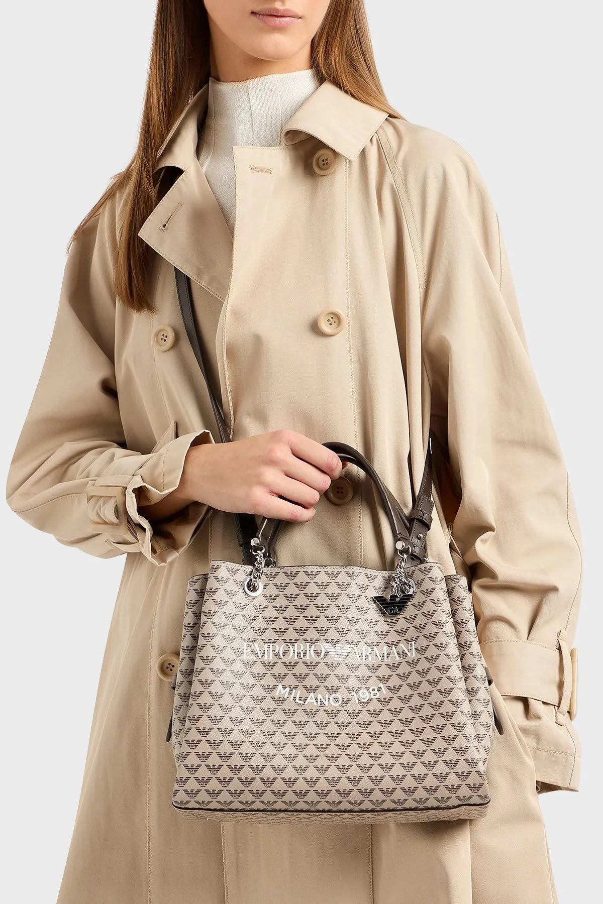 Emporio Armani Logolu Çıkarılabilir Uzatma Askılı Bayan Çanta Y3D159 YWS0E 80757 KAHVE - 2