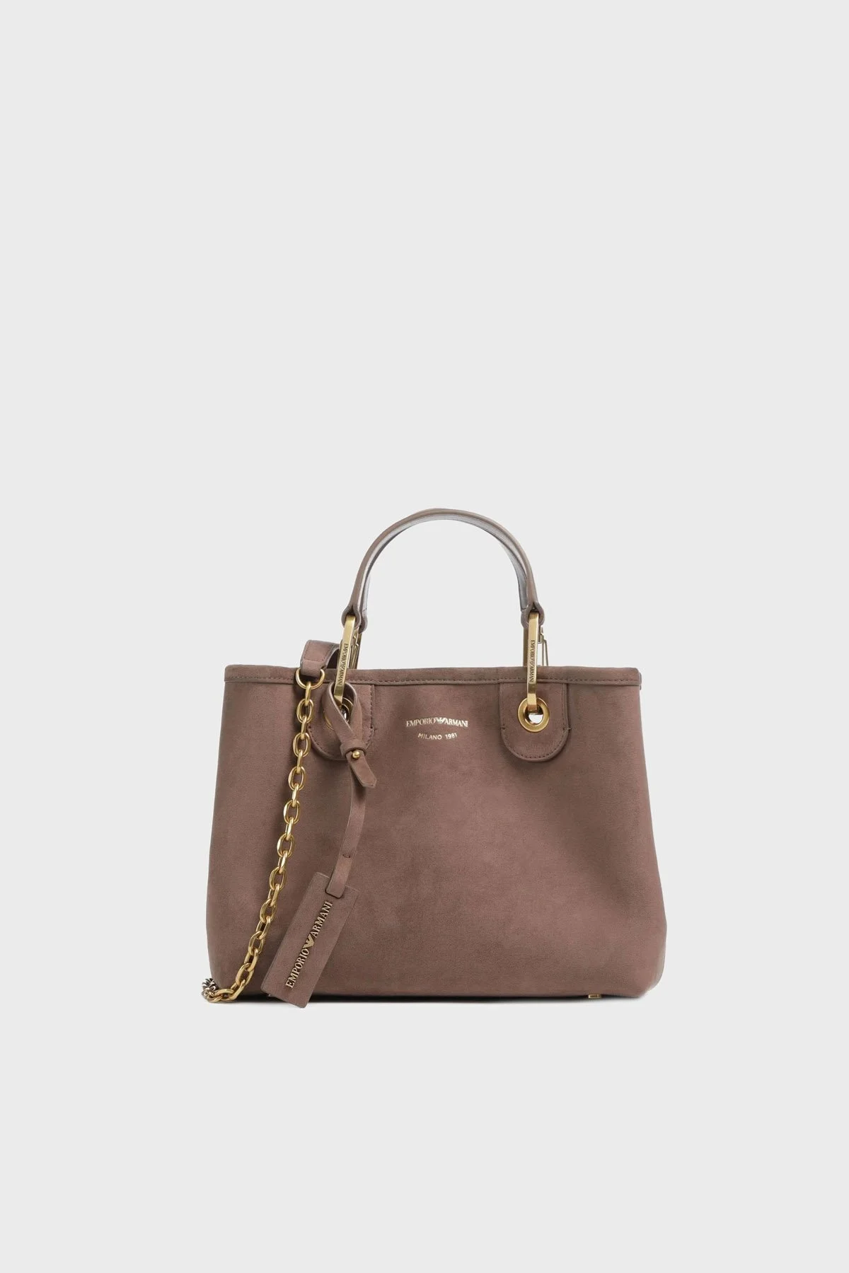 Emporio Armani Logolu Çıkarılabilir Zincir Askılı Süet Bayan Çanta EW000361 AF17730 U6192 BEJ - 3