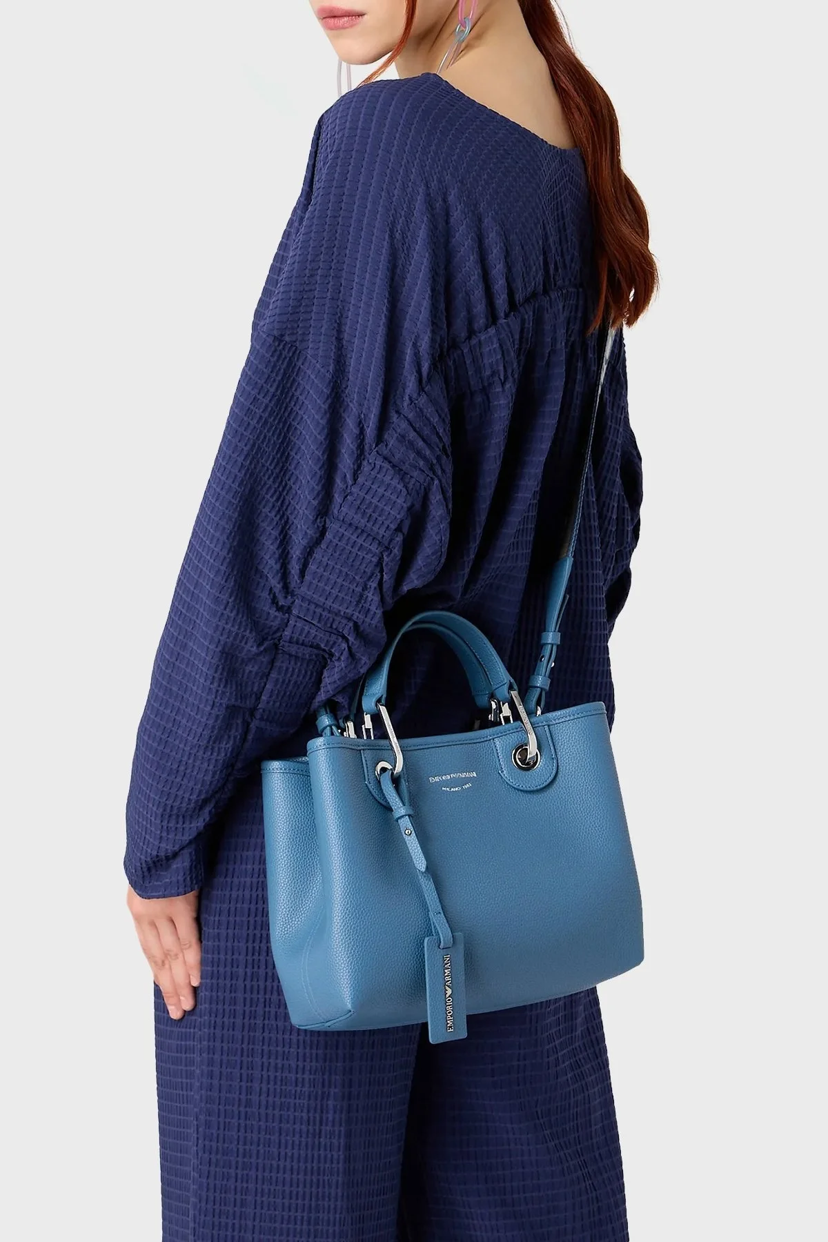 Emporio Armani Logolu Çıkartılabilir Omuz Askılı Bayan Çanta Y3D166 YFO5E 80569 MAVİ - 3