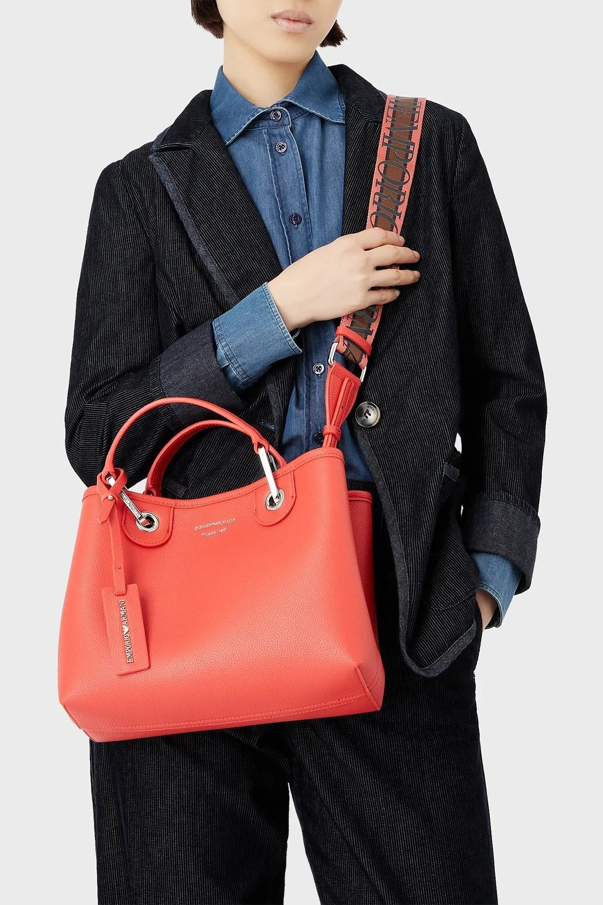 Emporio Armani Logolu Çıkartılabilir Omuz Askılı Bayan Çanta Y3D166 YFO5E 87795 KIRMIZI - 2