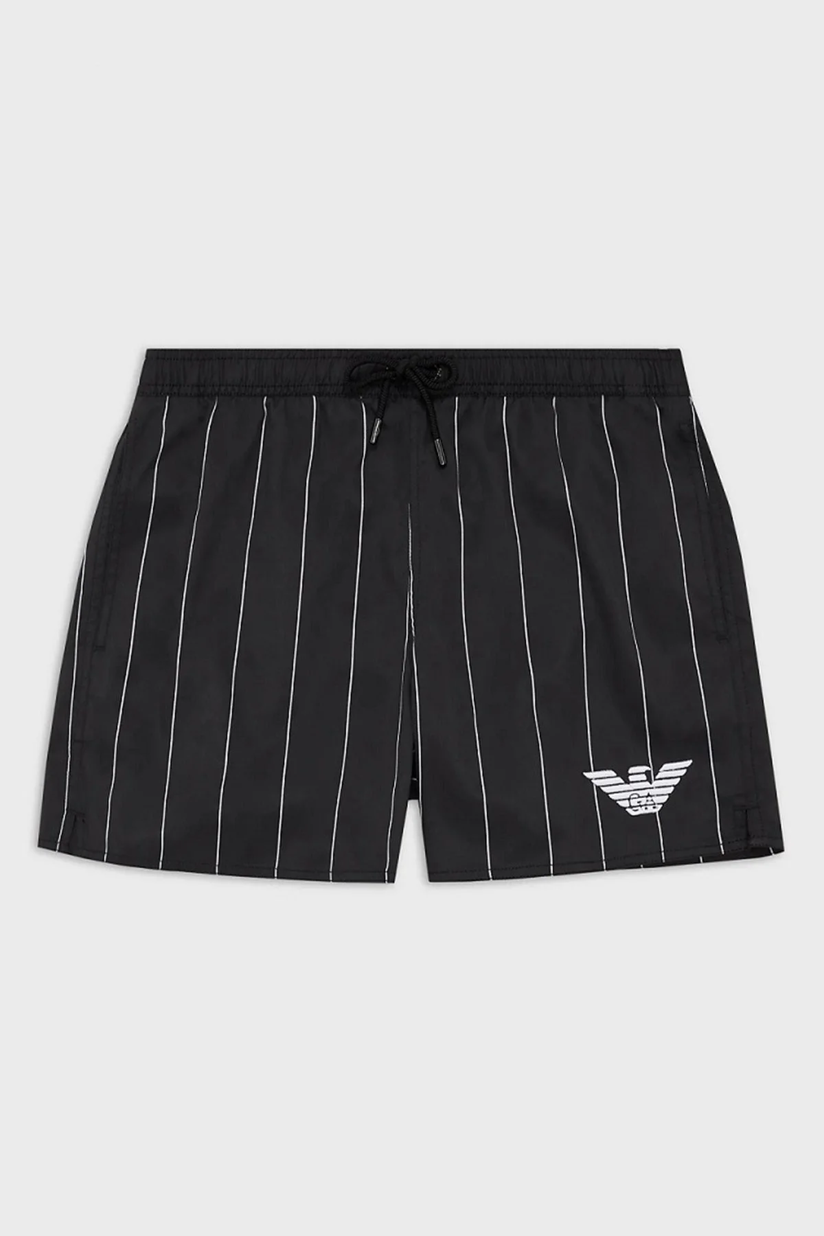 Emporio Armani Logolu Çizgili Deniz Şortu Regular Fit Belden Bağlamalı Erkek Mayo Short S 211740 2R442 22920 SİYAH - 4