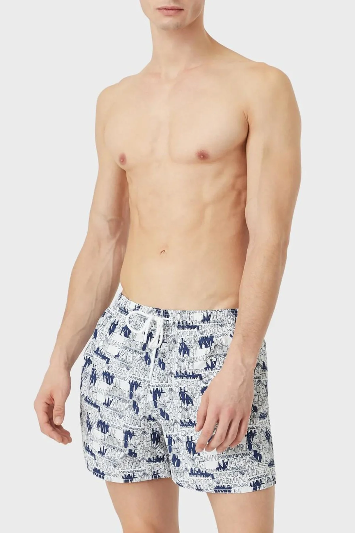 Emporio Armani Logolu Deniz Şortu Belden Bağlamalı Erkek Mayo Short S 211740 2R444 76910 BEYAZ - 1