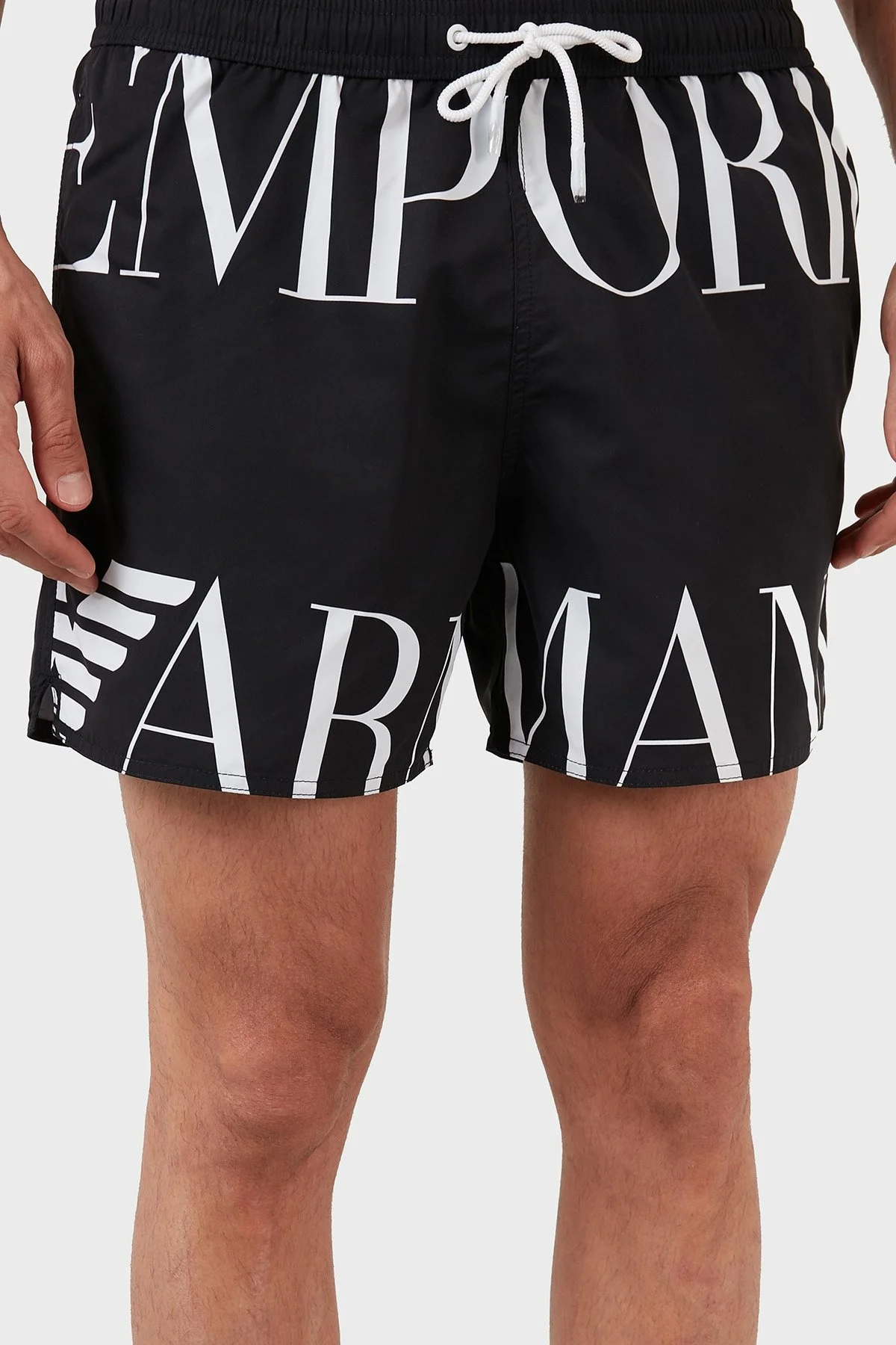 Emporio Armani Logolu Deniz Şortu Regular Fit Belden Bağlamalı Erkek Mayo Short S 211740 2R424 08221 SİYAH-BEYAZ - 6