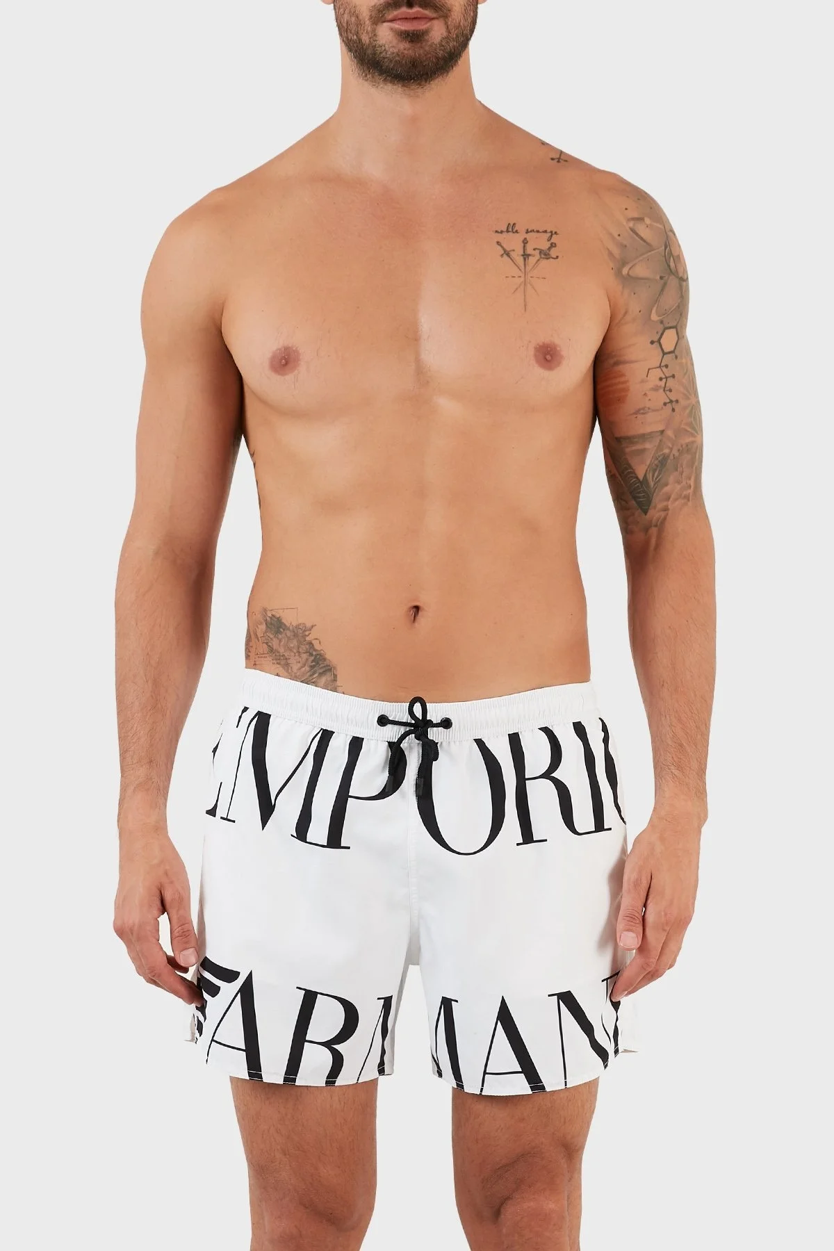 Emporio Armani Logolu Deniz Şortu Regular Fit Belden Bağlamalı Erkek Mayo Short S 211740 2R424 77010 BEYAZ - 1