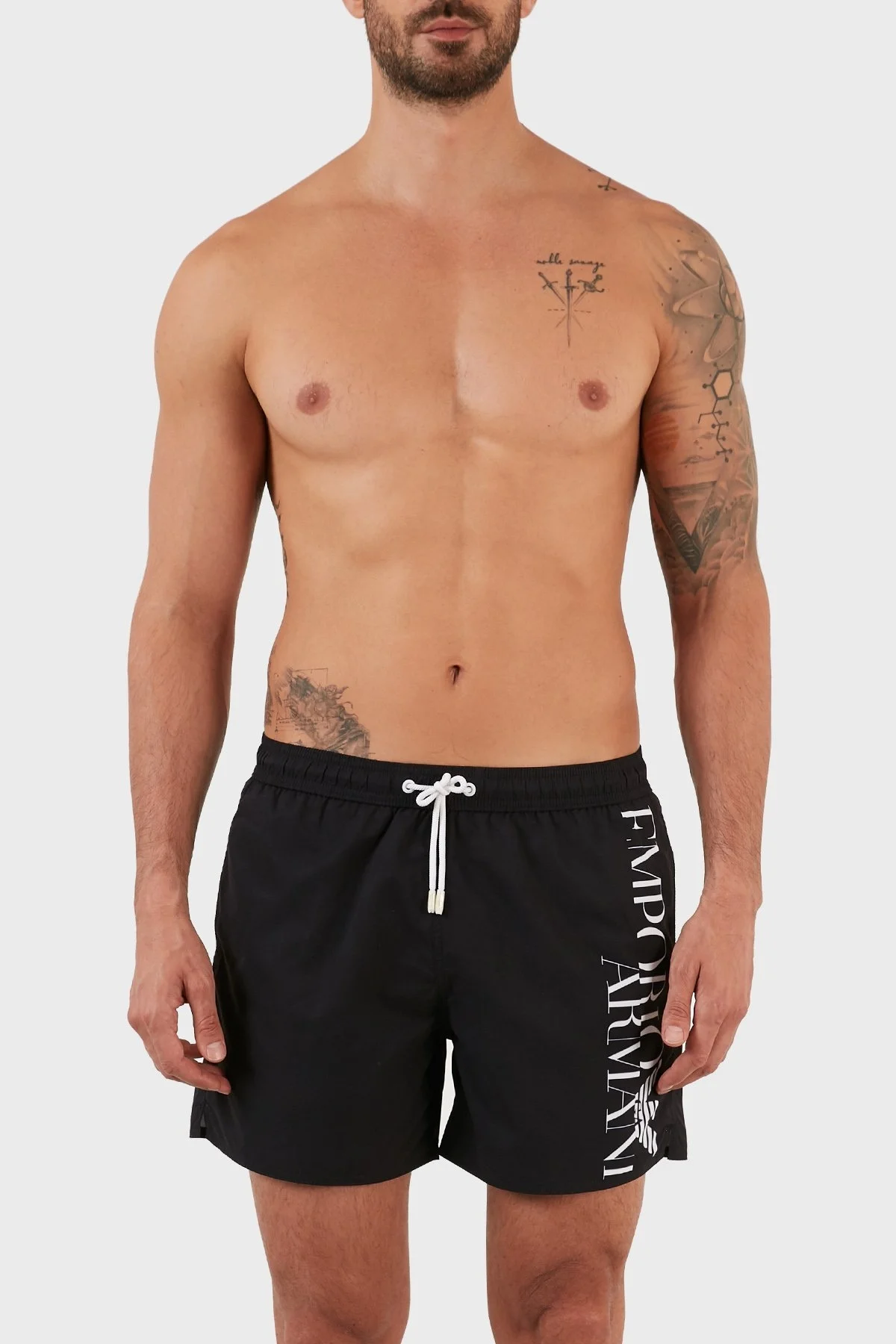 Emporio Armani Logolu Deniz Şortu Regular Fit Belden Bağlamalı Erkek Mayo Short S 211740 2R424 92420 SİYAH - 1