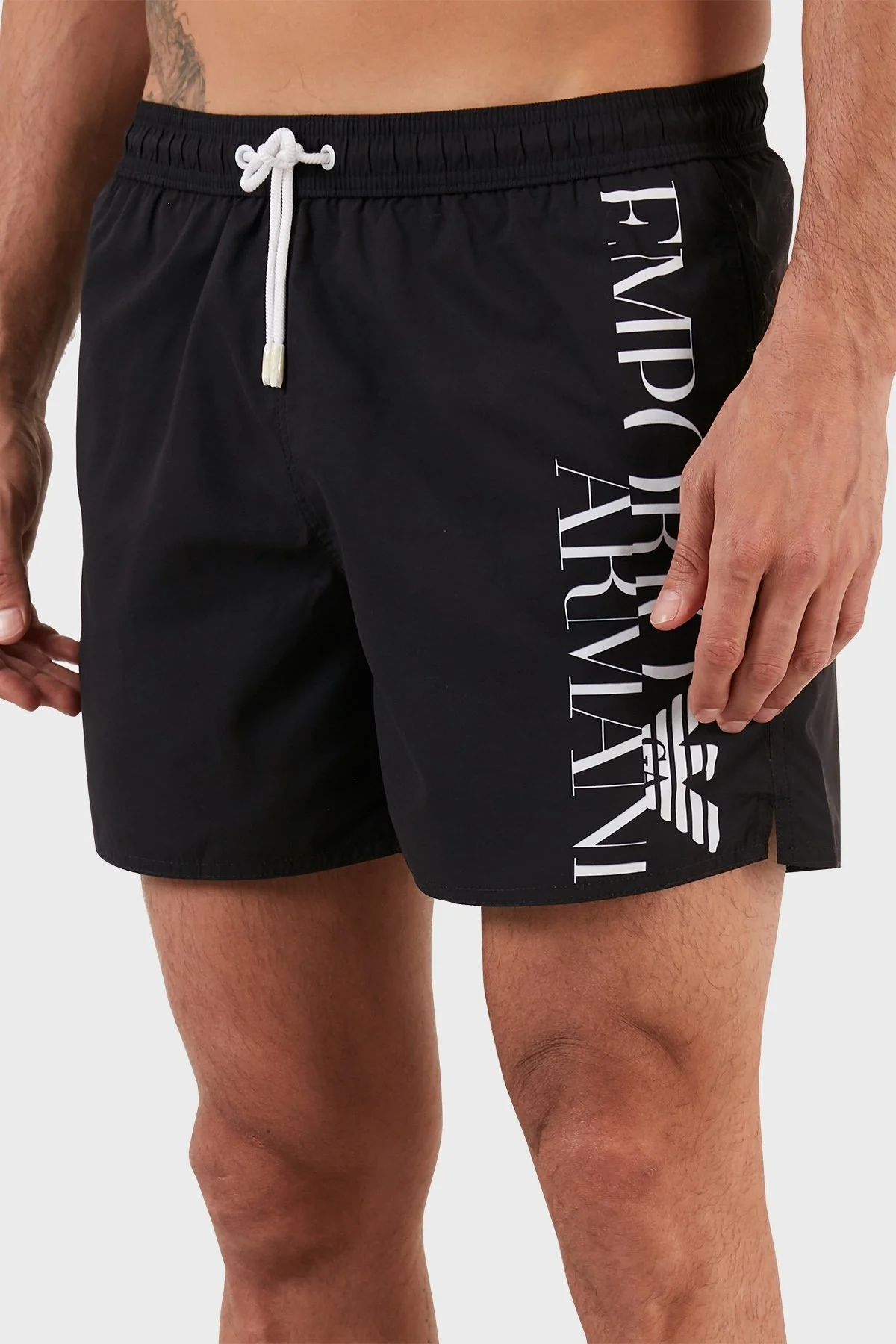 Emporio Armani Logolu Deniz Şortu Regular Fit Belden Bağlamalı Erkek Mayo Short S 211740 2R424 92420 SİYAH - 2