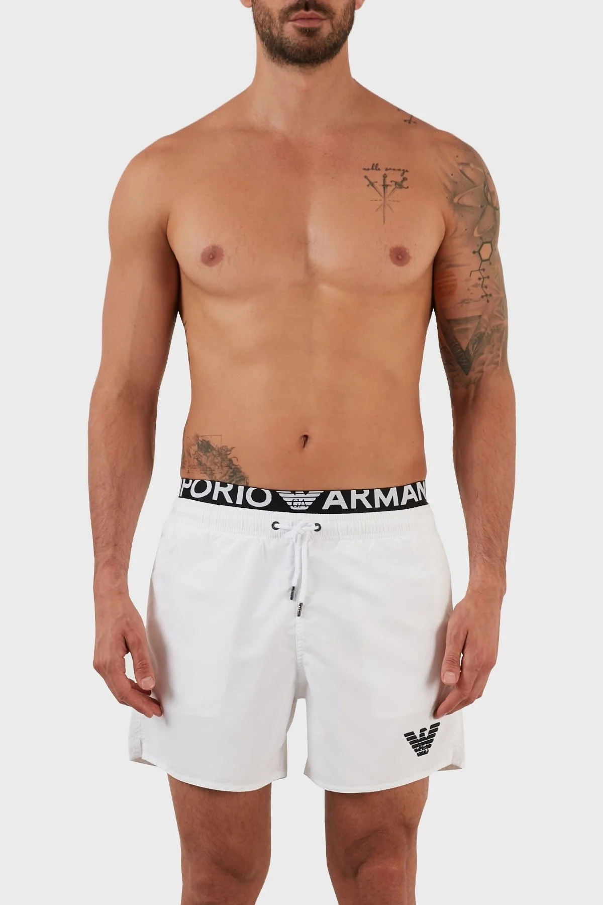 Emporio Armani Logolu Deniz Şortu Regular Fit Belden Bağlamalı Erkek Mayo Short S 211740 2R432 00010 BEYAZ - 1