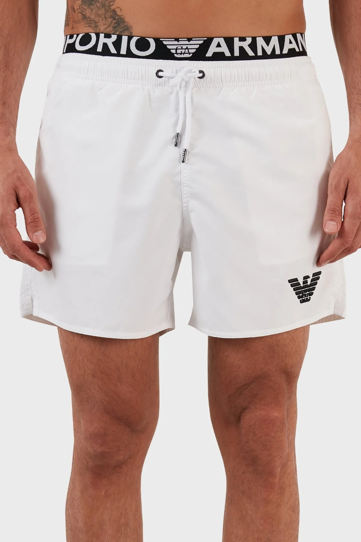 Emporio Armani Logolu Deniz Şortu Regular Fit Belden Bağlamalı Erkek Mayo Short S 211740 2R432 00010 BEYAZ - 2