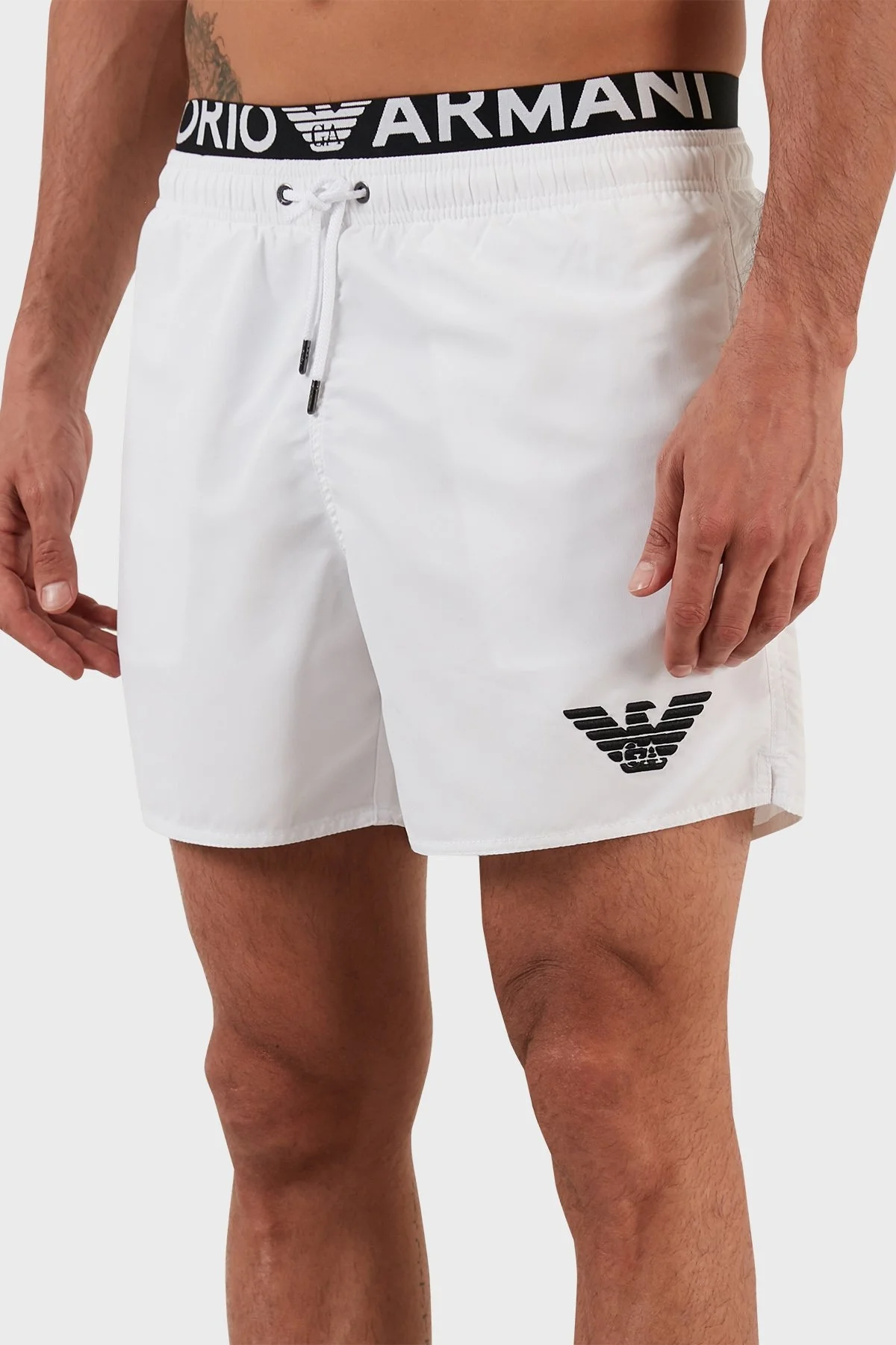 Emporio Armani Logolu Deniz Şortu Regular Fit Belden Bağlamalı Erkek Mayo Short S 211740 2R432 00010 BEYAZ - 3