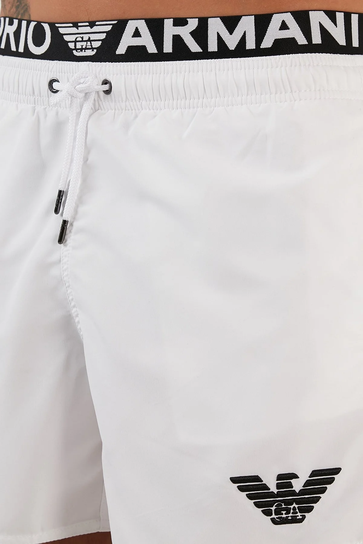 Emporio Armani Logolu Deniz Şortu Regular Fit Belden Bağlamalı Erkek Mayo Short S 211740 2R432 00010 BEYAZ - 5