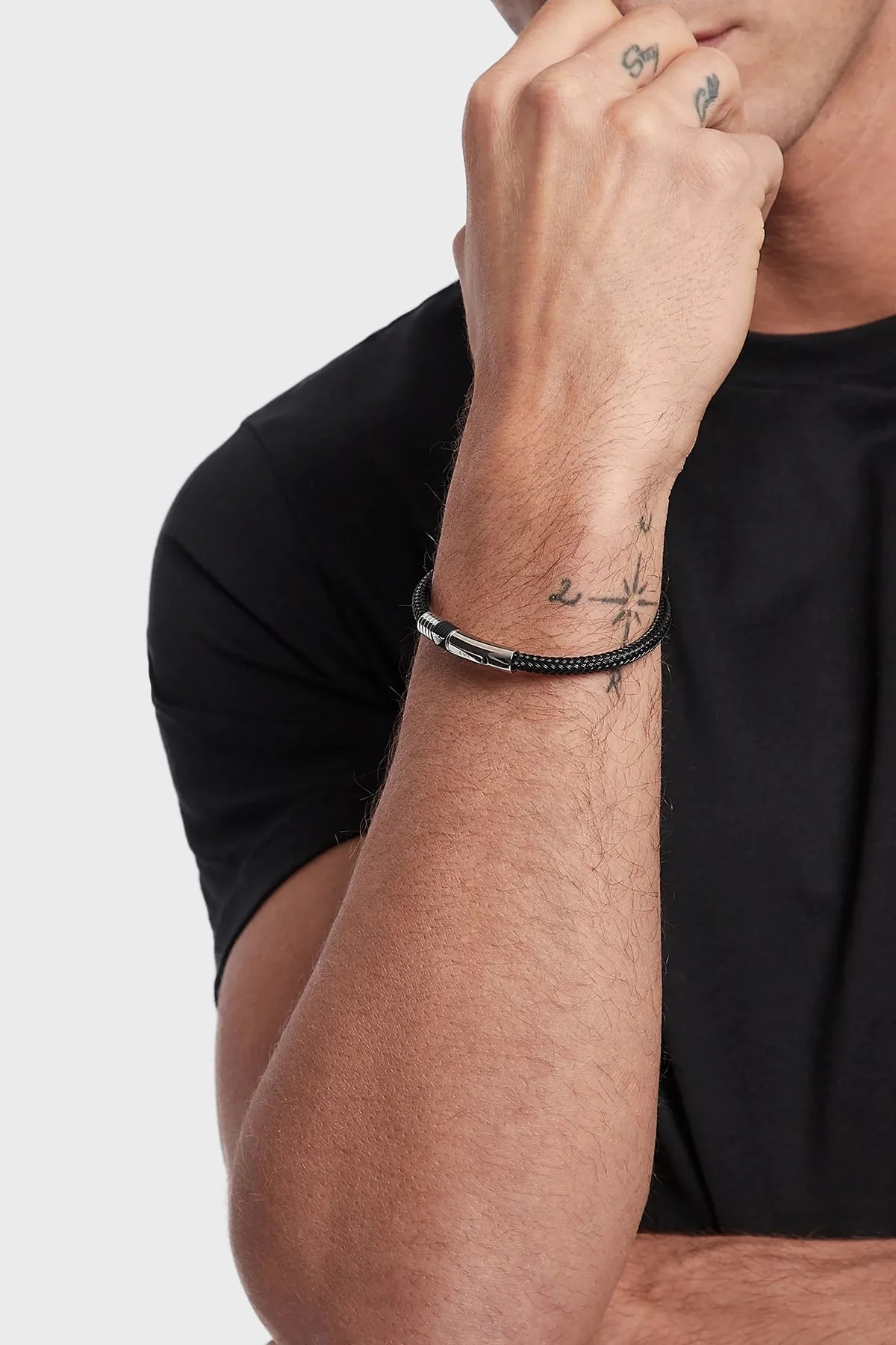 Emporio Armani Logolu Deri Erkek Bileklik AJEGS1624-001170 SİYAH - 2