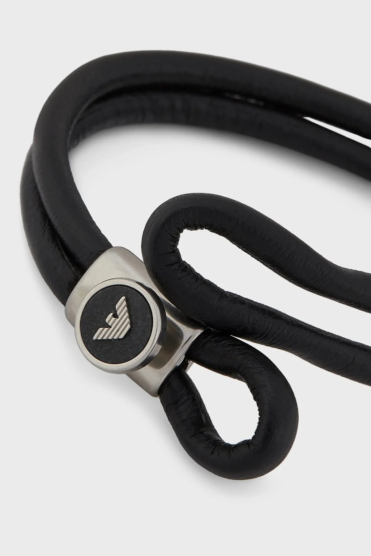 Emporio Armani Logolu Deri Erkek Bileklik AJEGS2212 040 SİYAH - 3