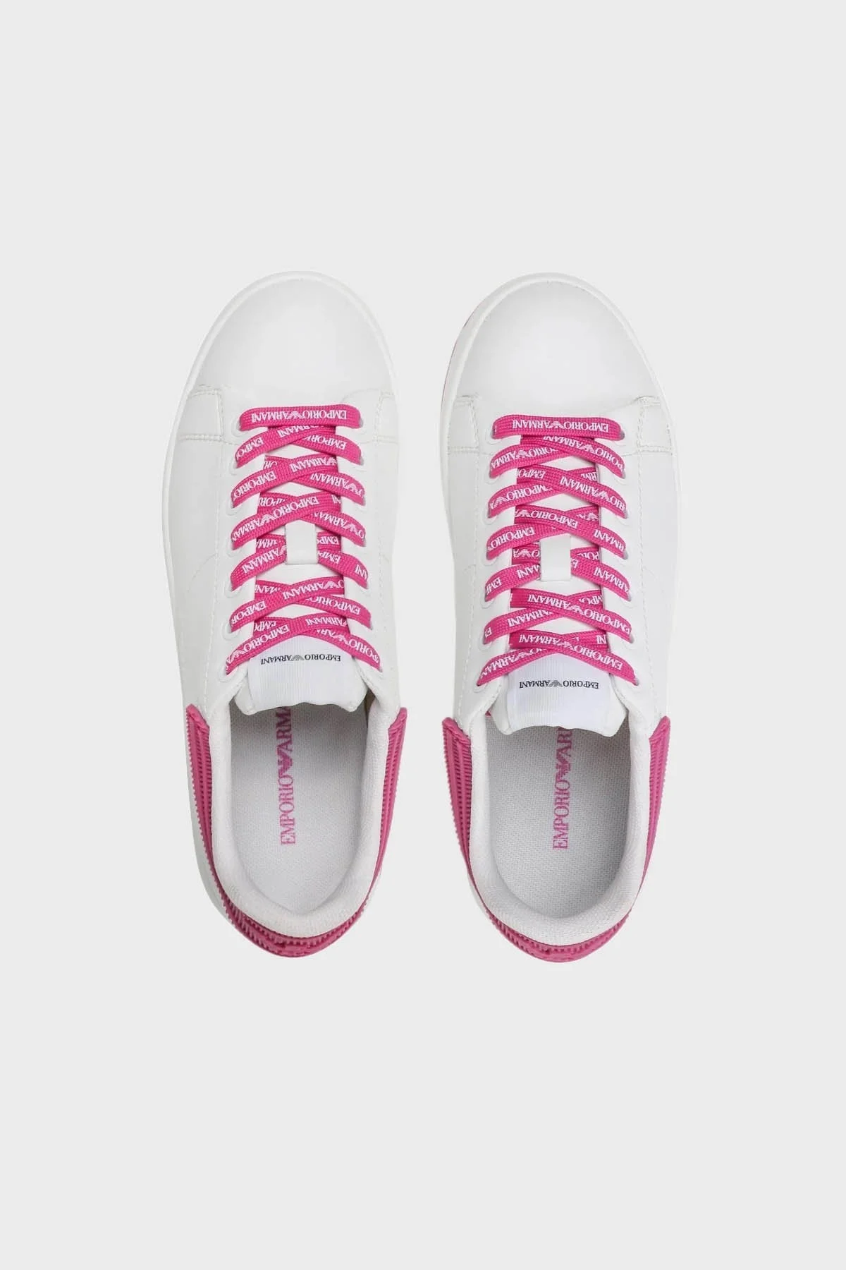 Emporio Armani Logolu Deri Sneaker Bayan Ayakkabı X3X024 XN825 N862 Beyaz-Fuşya - 5