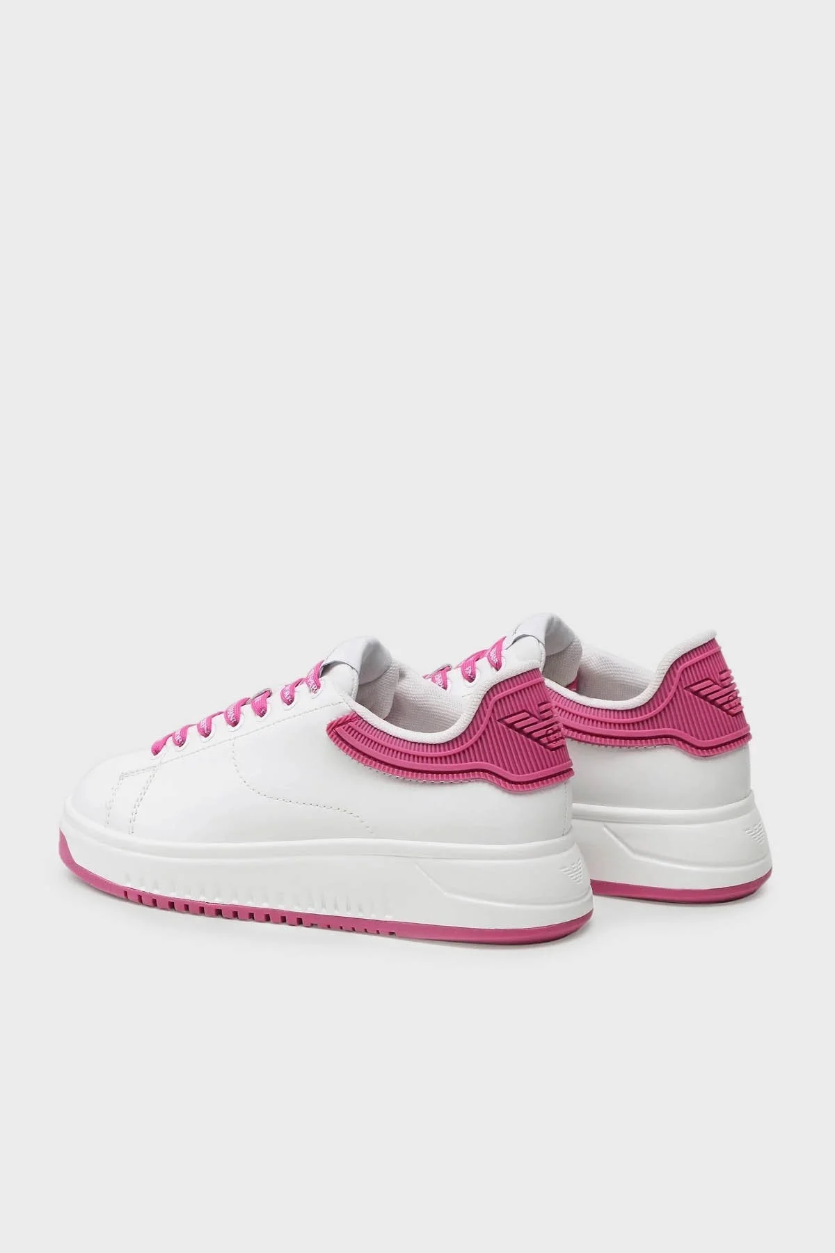 Emporio Armani Logolu Deri Sneaker Bayan Ayakkabı X3X024 XN825 N862 Beyaz-Fuşya - 9