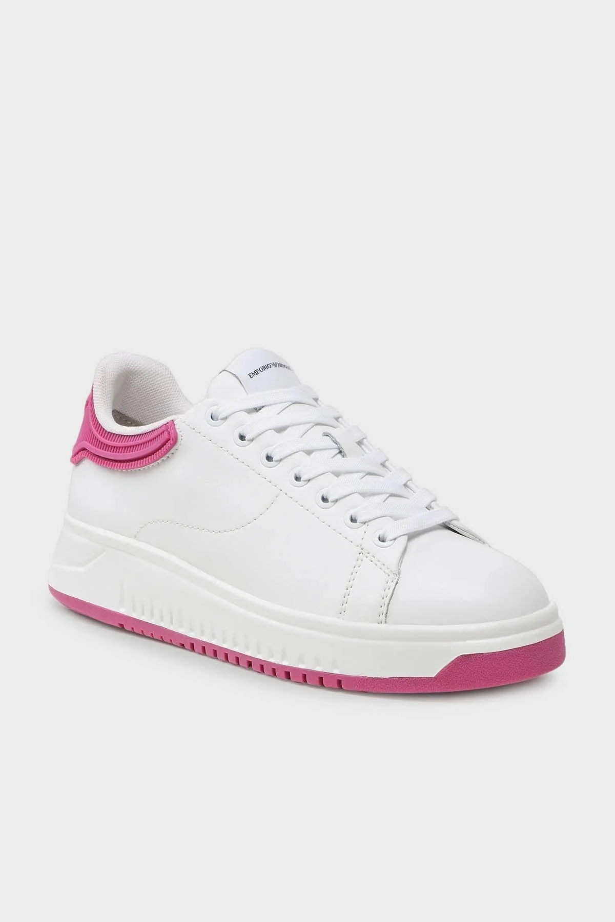 Emporio Armani Logolu Deri Sneaker Bayan Ayakkabı X3X024 XN825 N862 Beyaz-Fuşya - 12
