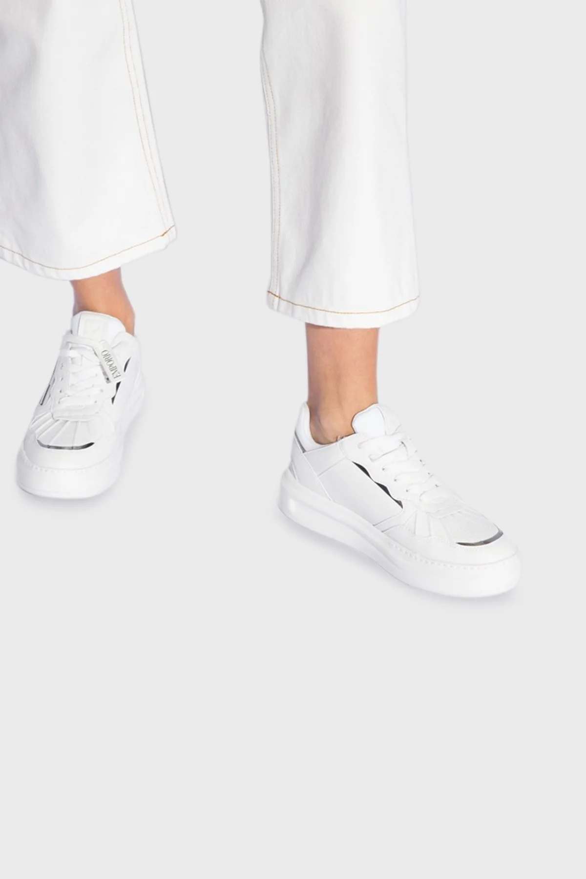 Emporio Armani Logolu Deri Sneaker Bayan Ayakkabı X3X165 XR107 C662 BEYAZ - 2